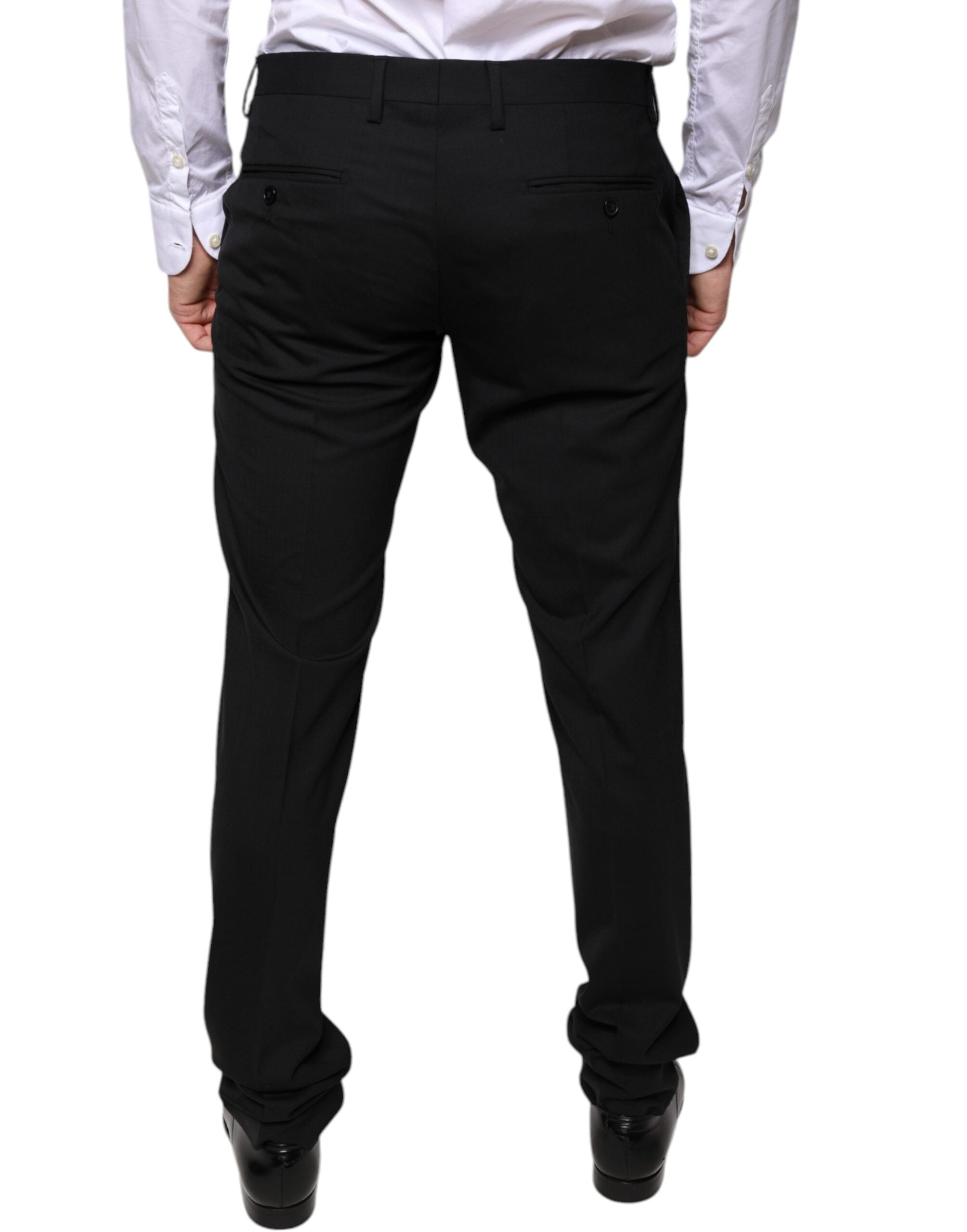 Black Wool Skinny Dress Formal Pants - ventzia