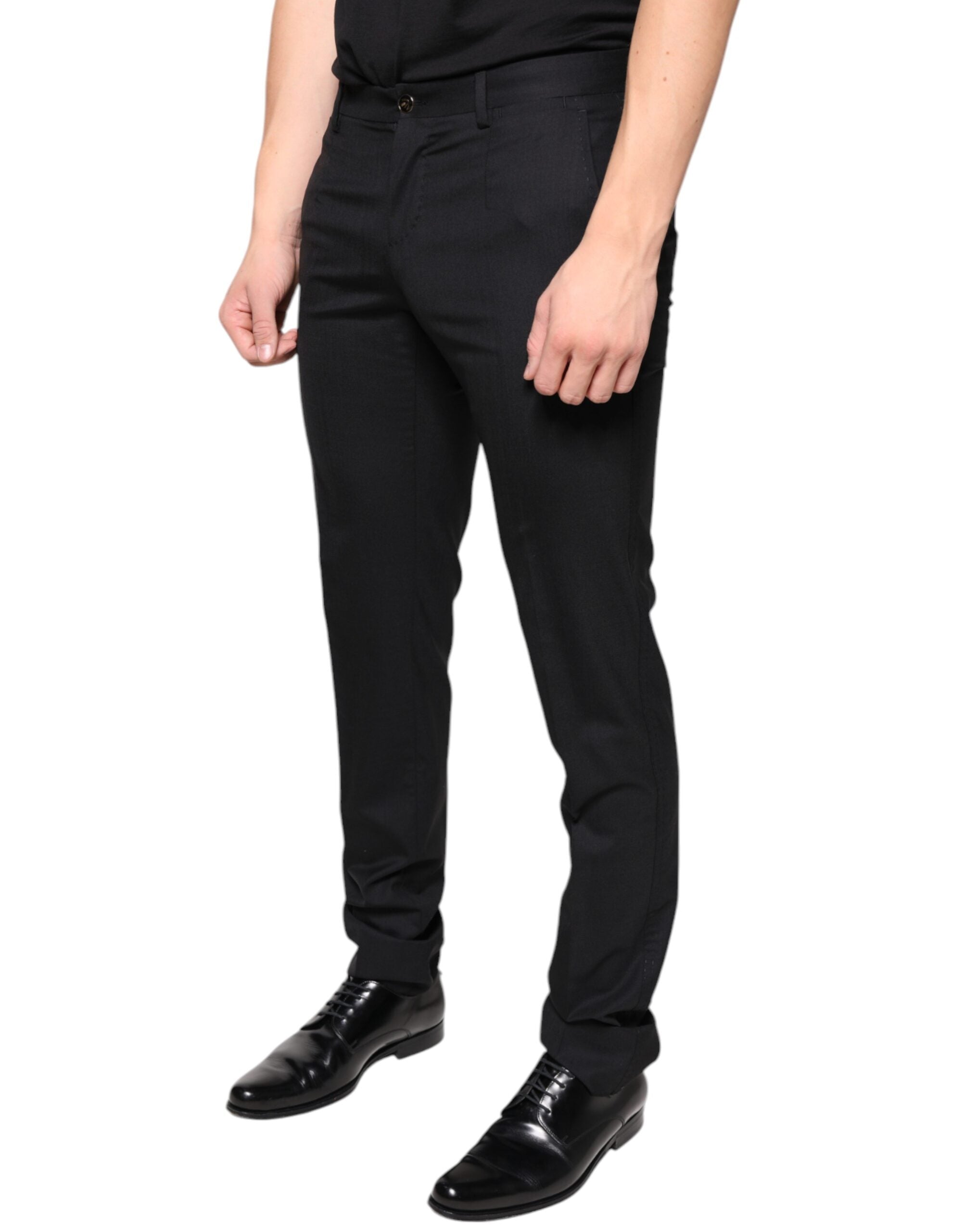 Black Wool Skinny Men Dress Pants - ventzia