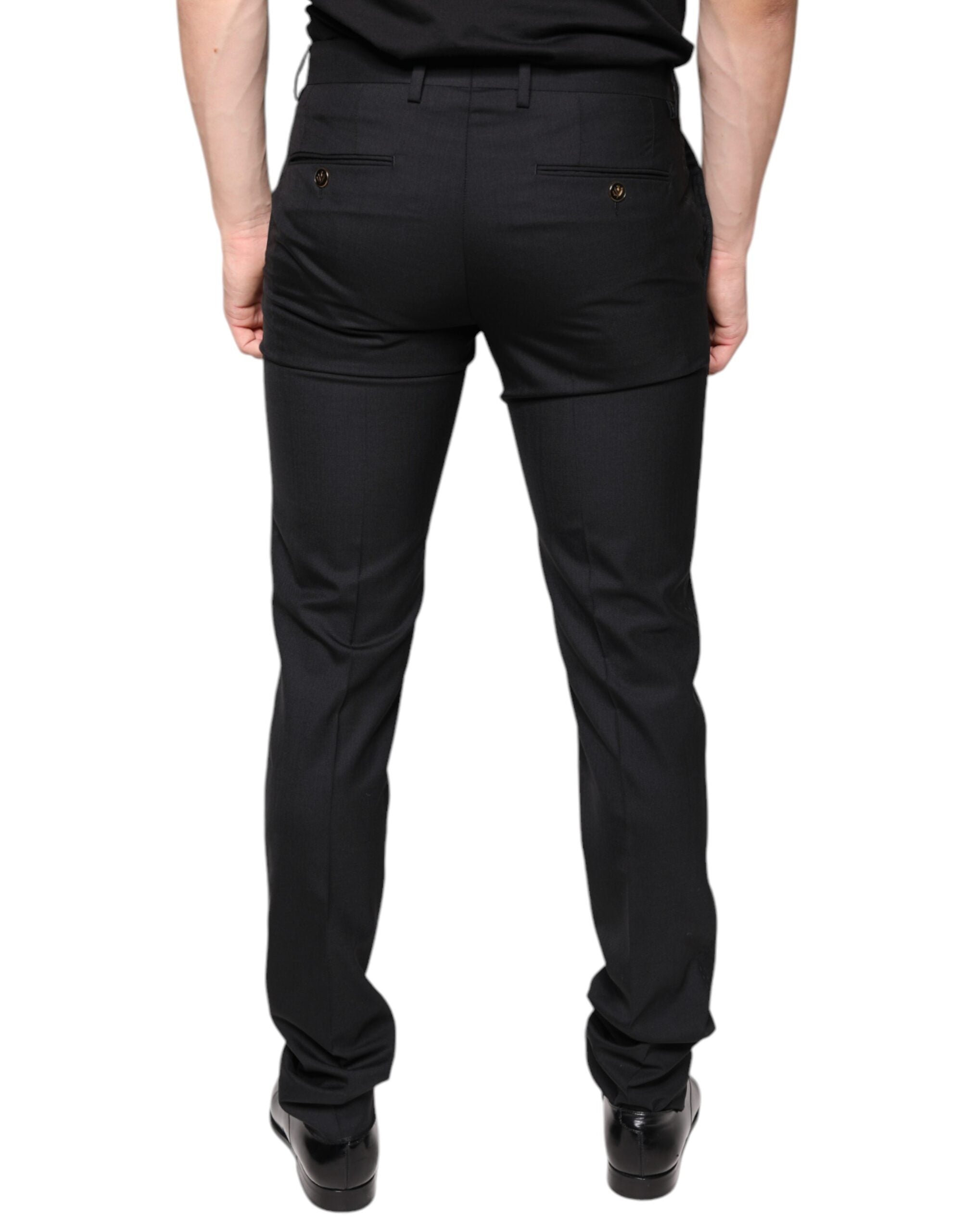 Black Wool Skinny Men Dress Pants - ventzia