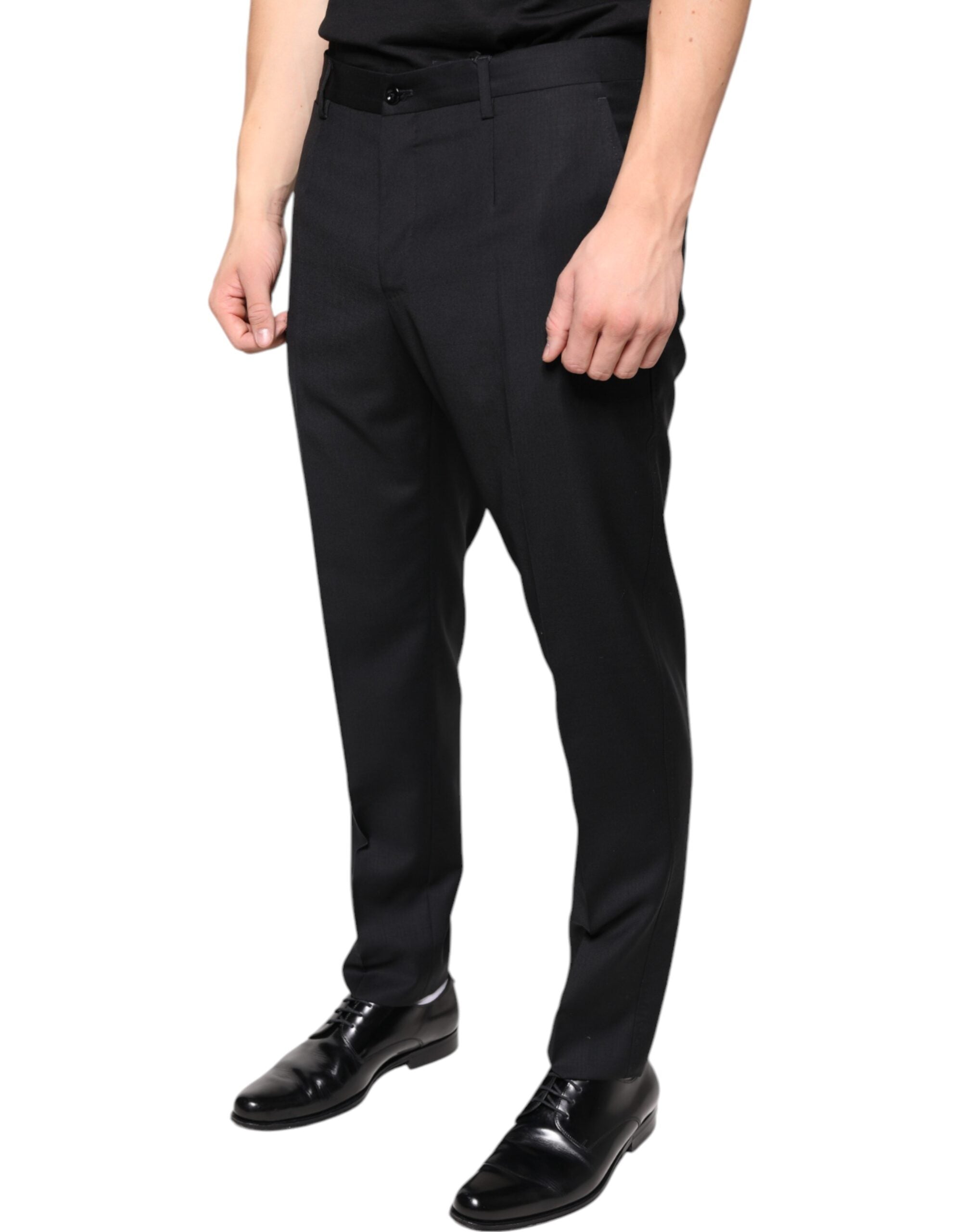 Black Wool Skinny Men Dress Pants - ventzia