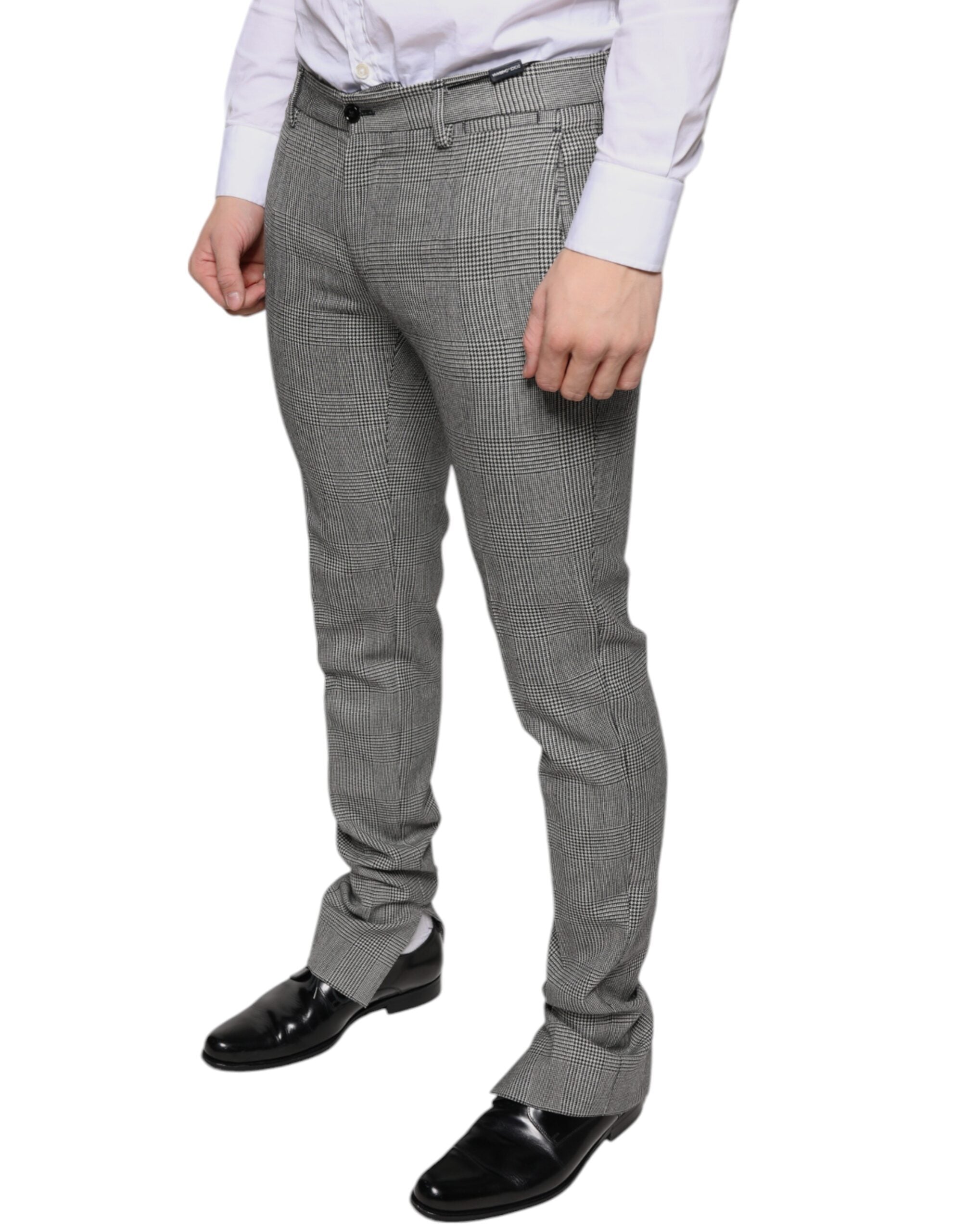 Gray Check Tartan Wool Skinny Pants - ventzia