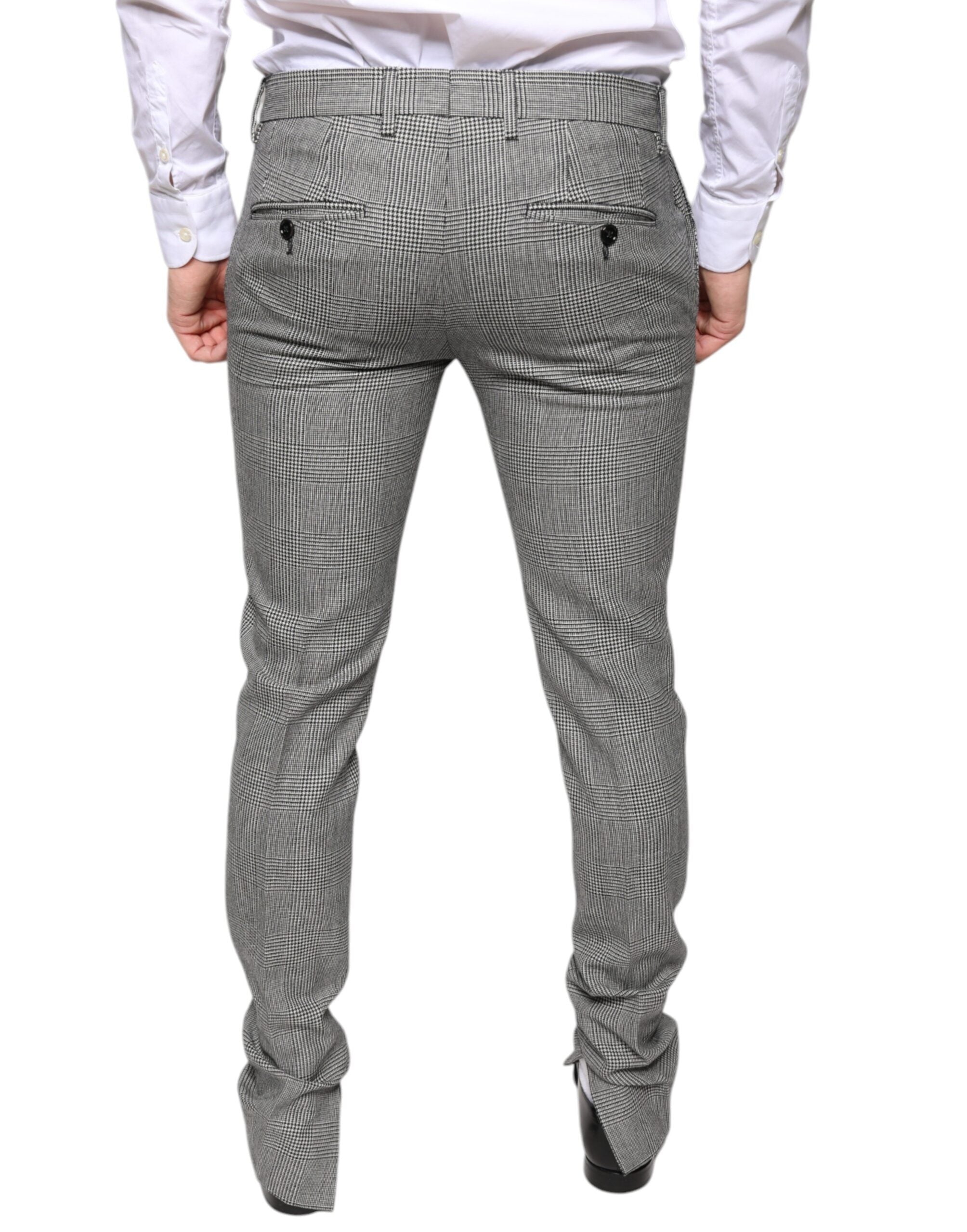 Gray Check Tartan Wool Skinny Pants - ventzia