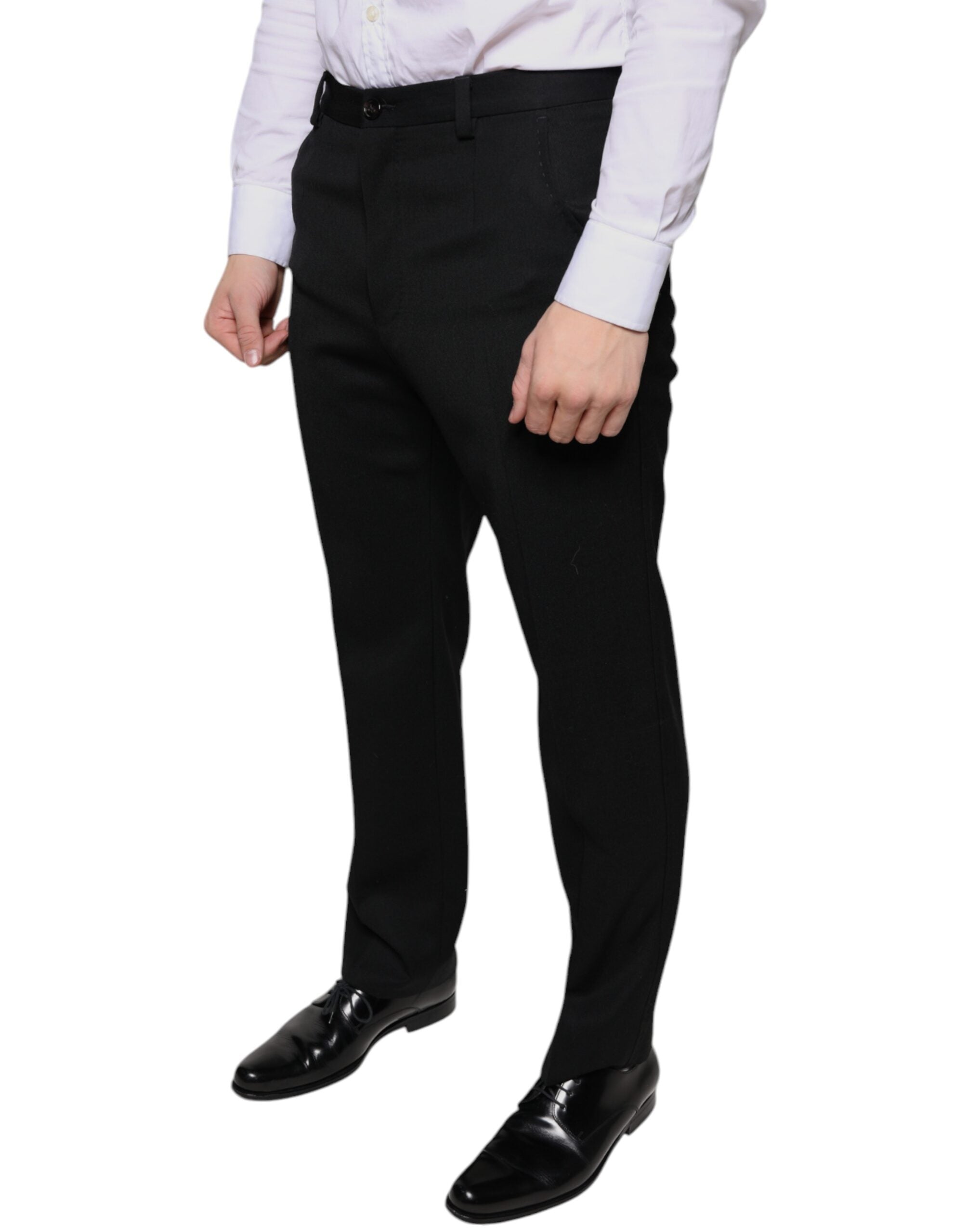Black Wool Skinny Men Dress Pants - ventzia