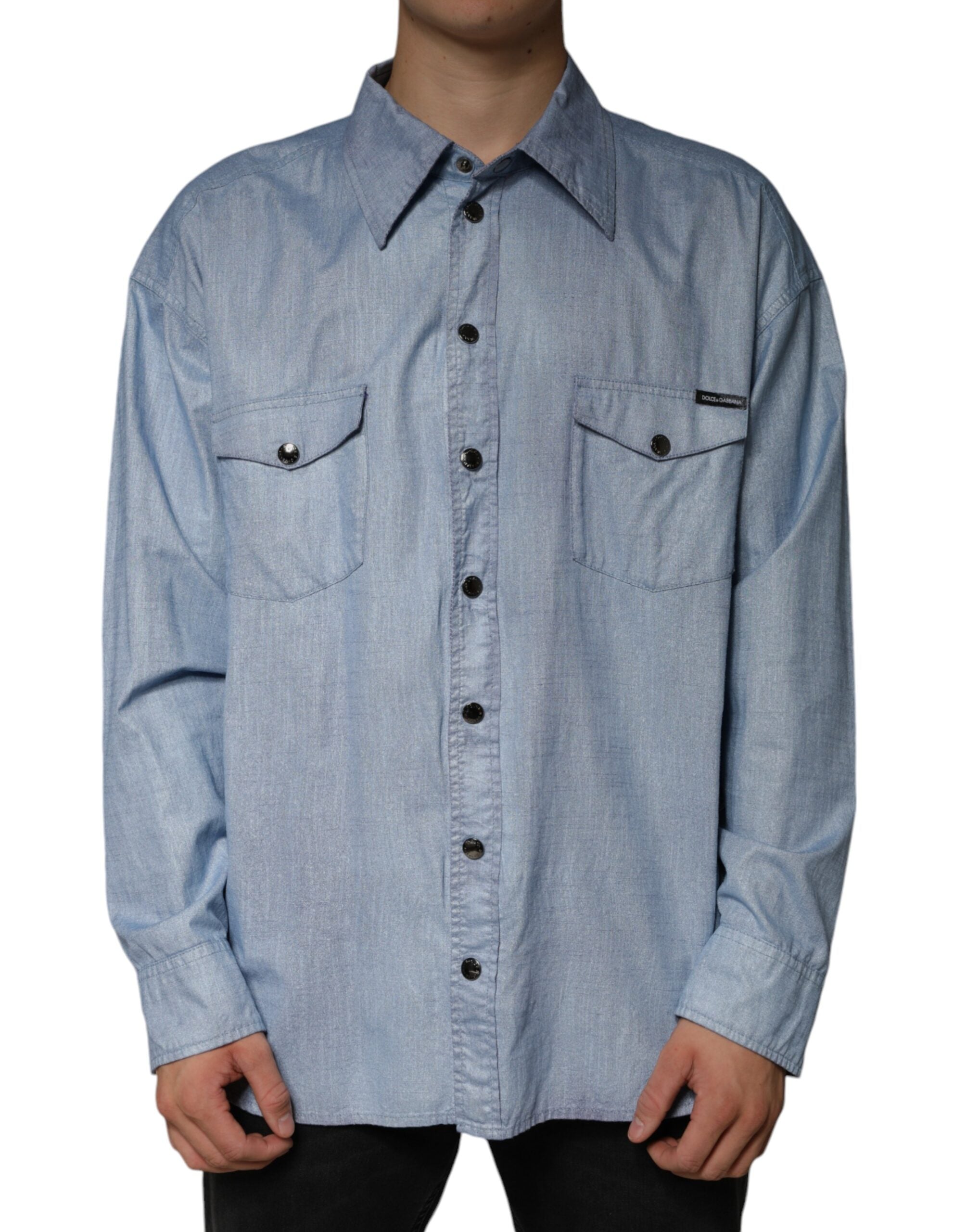 Light Blue Cotton Button Down Casual Shirt - ventzia