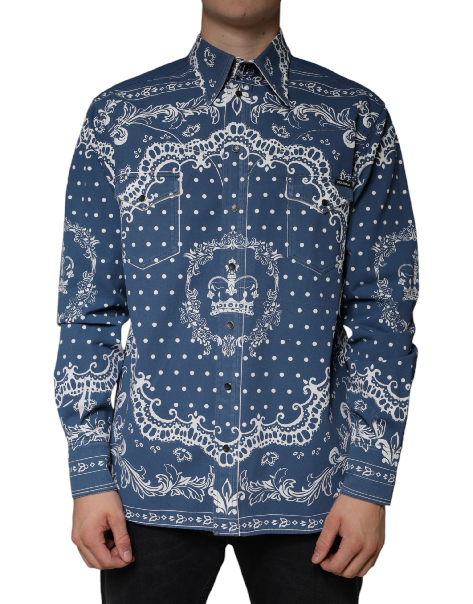 Blue White Bandana Print Cotton Casual Shirt - ventzia