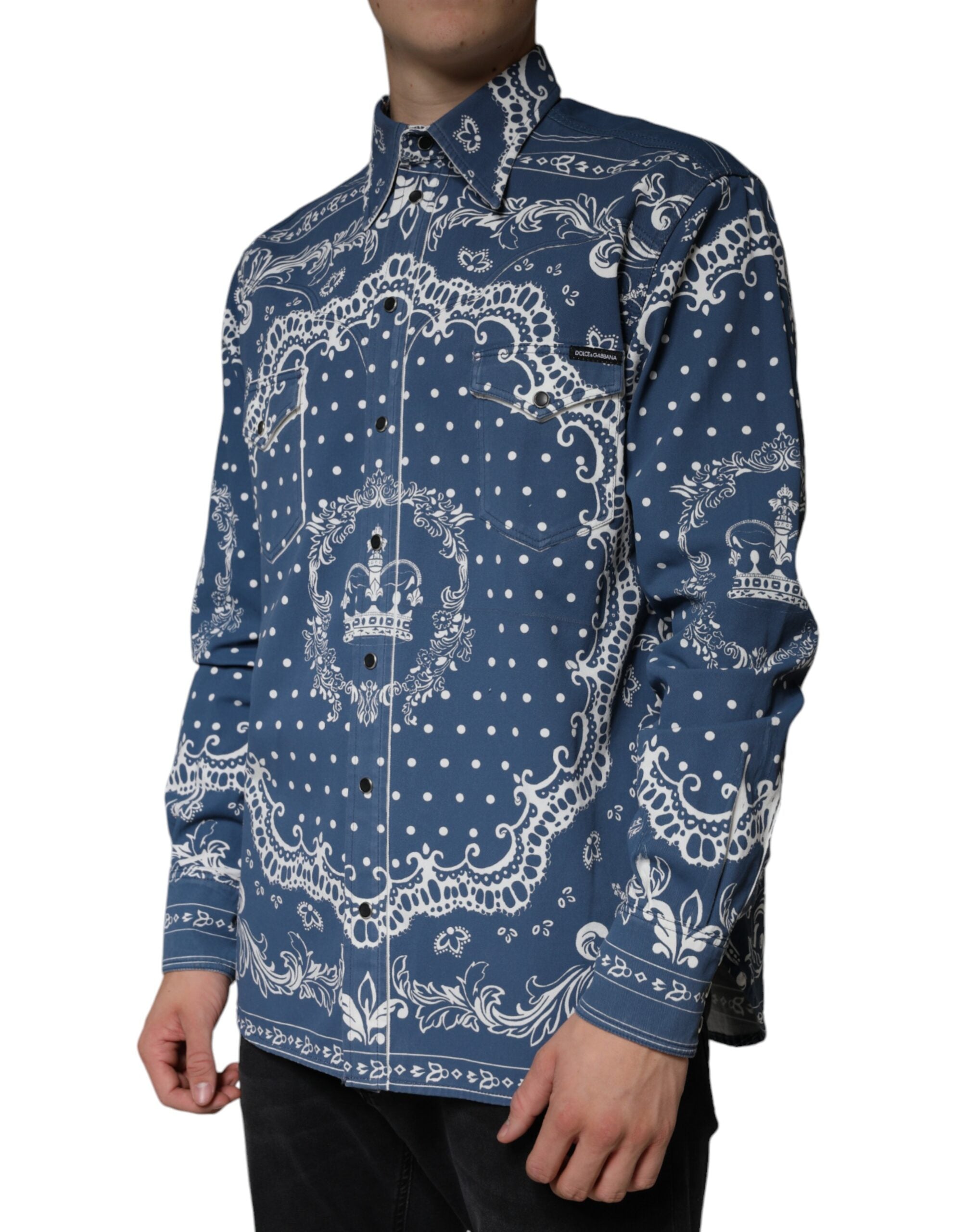 Blue White Bandana Print Cotton Casual Shirt - ventzia