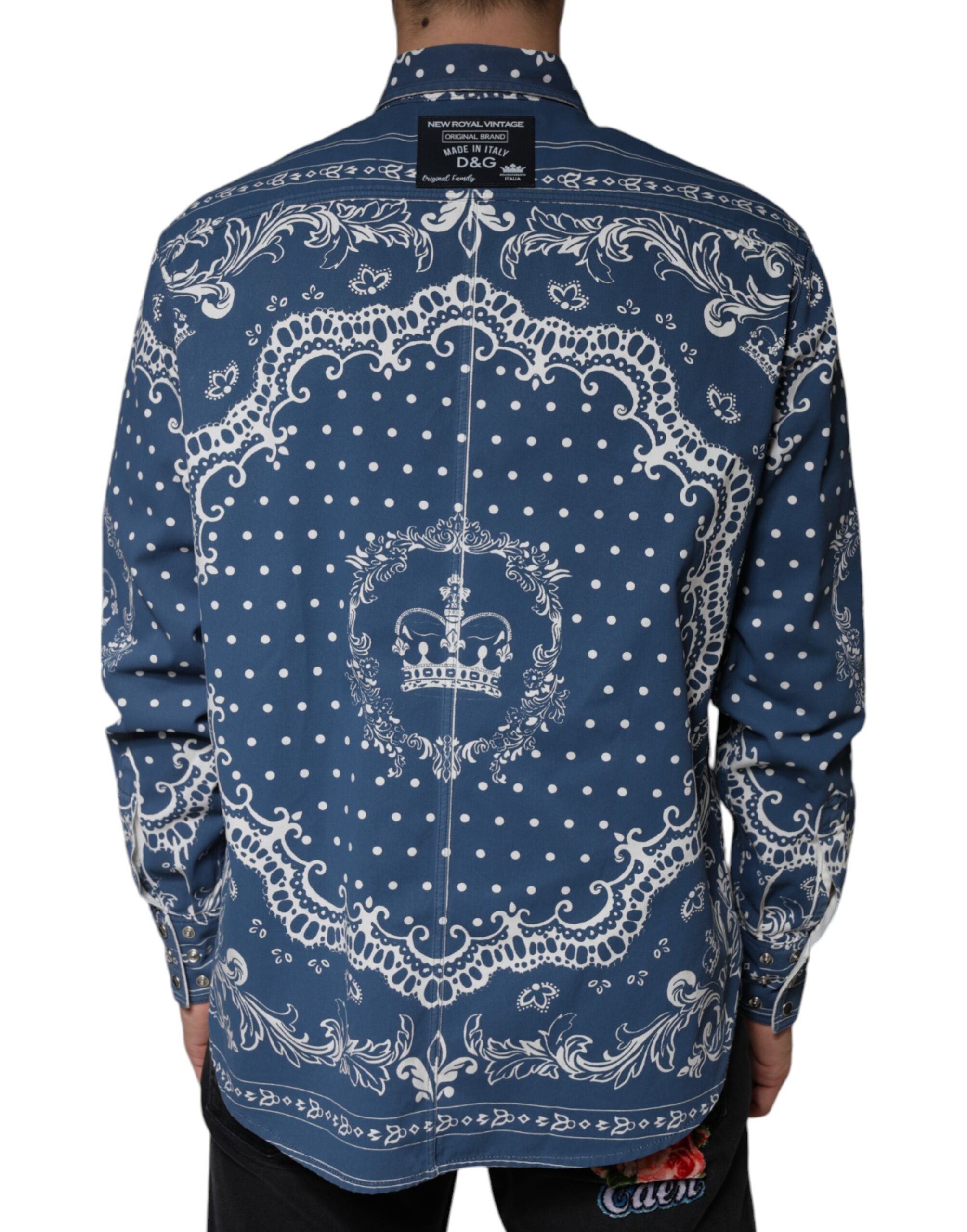 Blue White Bandana Print Cotton Casual Shirt - ventzia