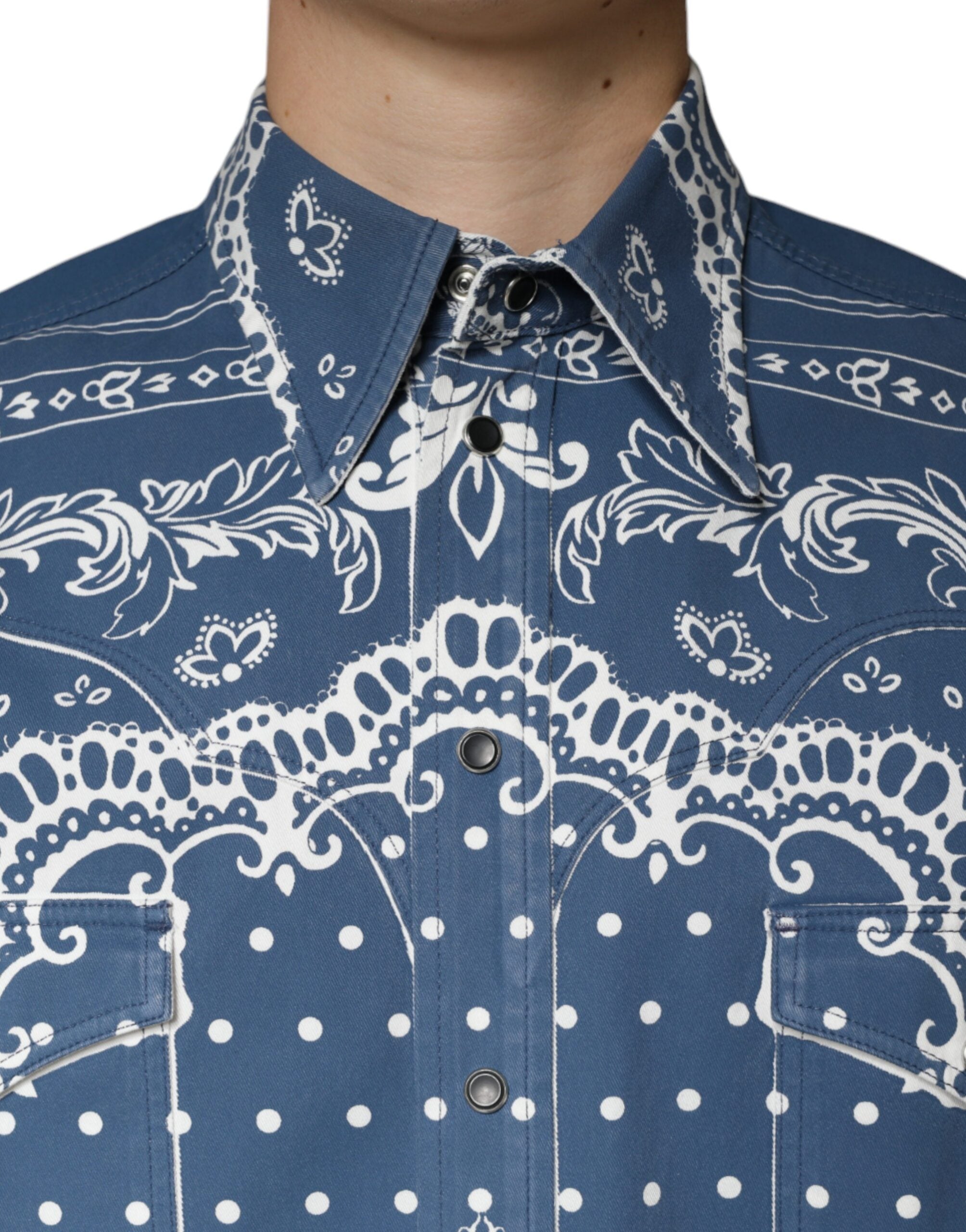 Blue White Bandana Print Cotton Casual Shirt - ventzia