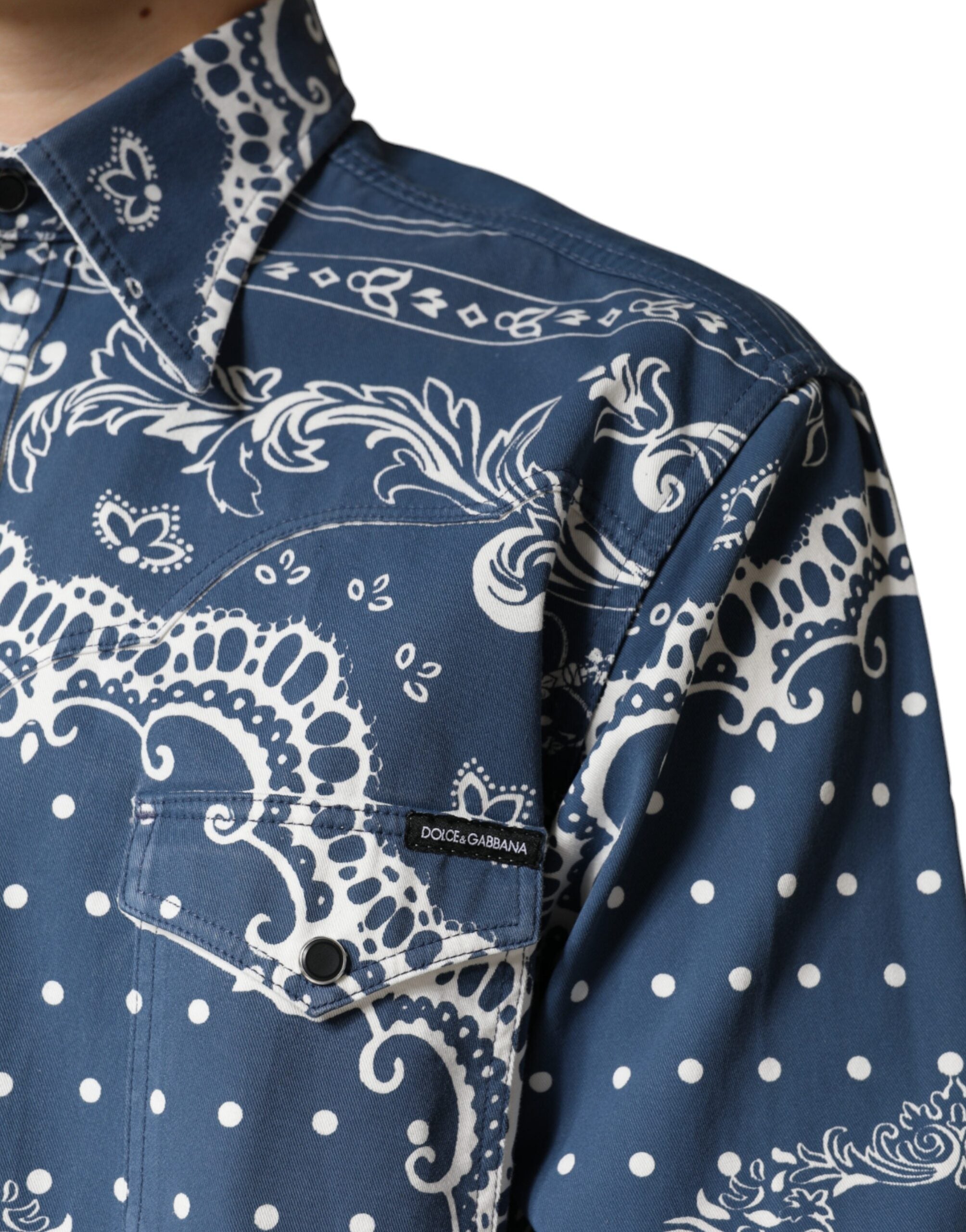Blue White Bandana Print Cotton Casual Shirt - ventzia