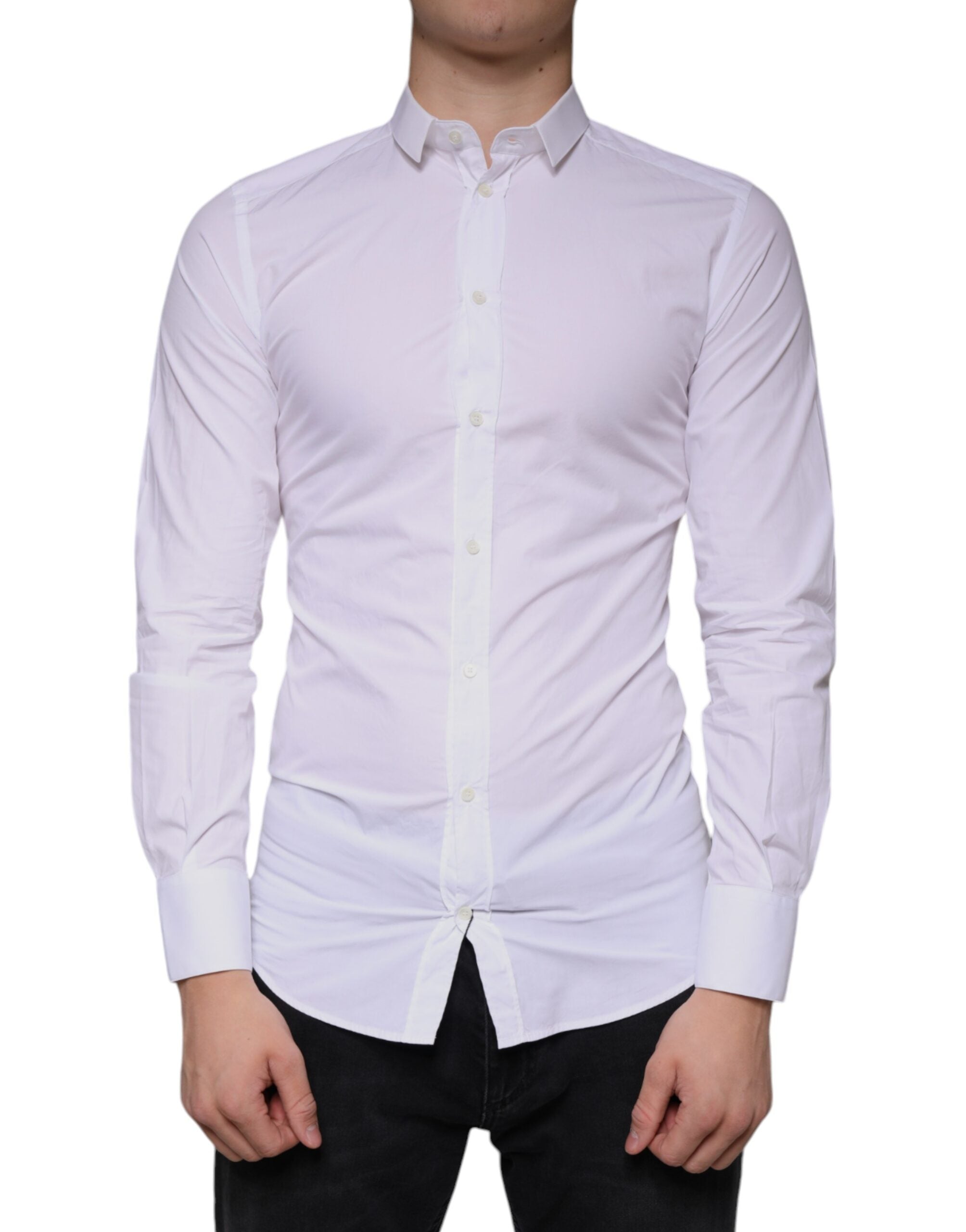 White Cotton Dress GOLD Formal Collared Shirt - ventzia