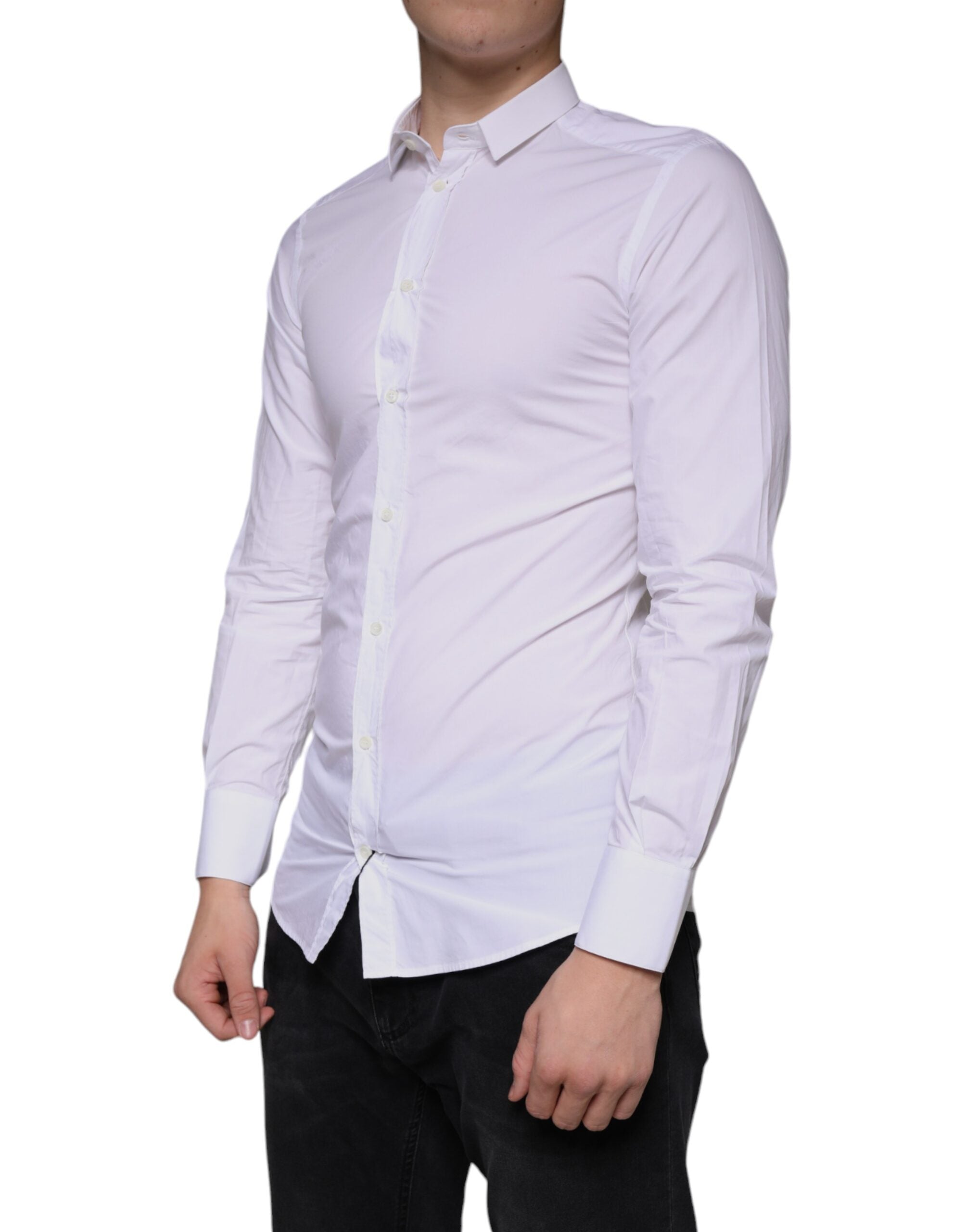 White Cotton Dress GOLD Formal Collared Shirt - ventzia