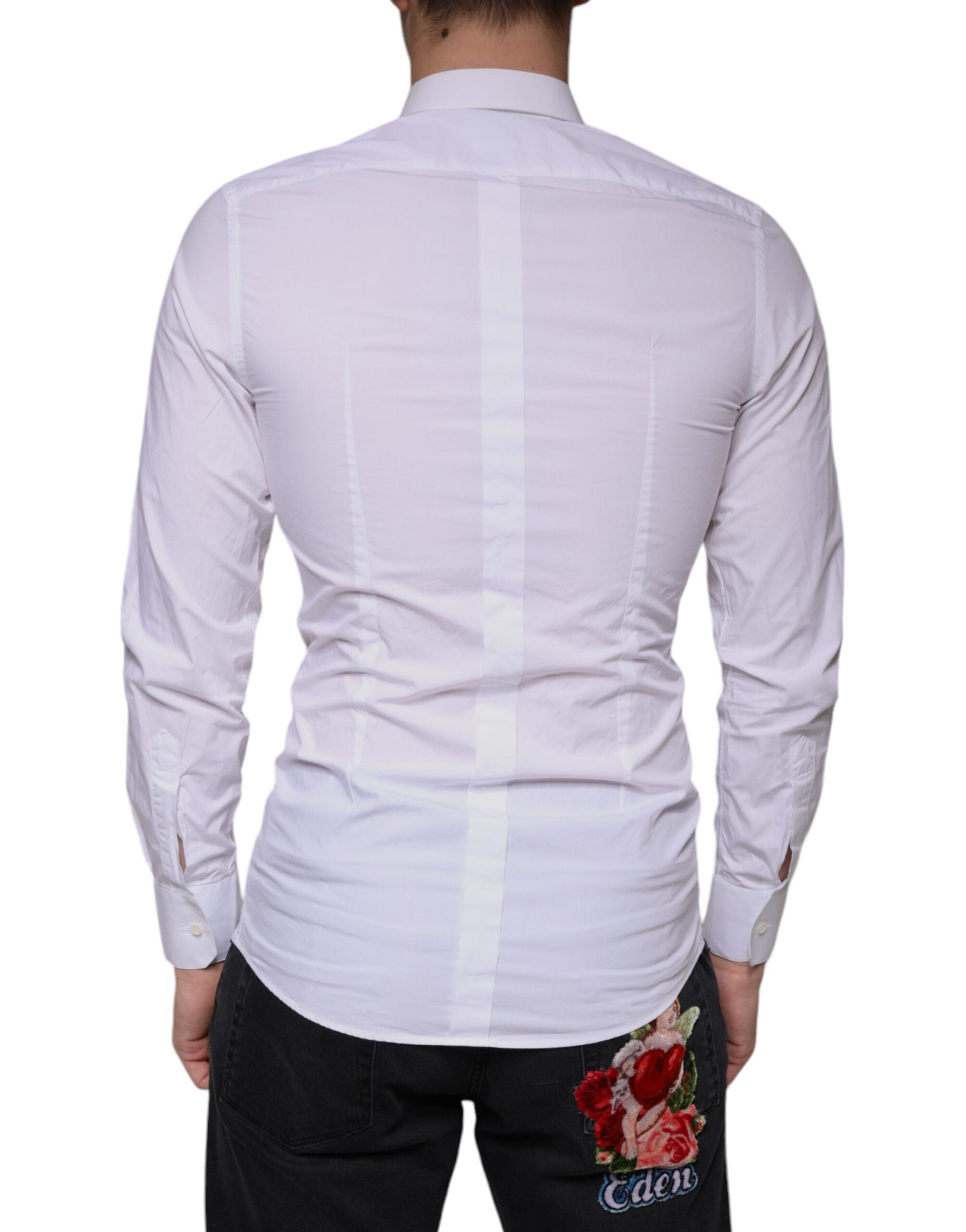 White Cotton Dress GOLD Formal Collared Shirt - ventzia