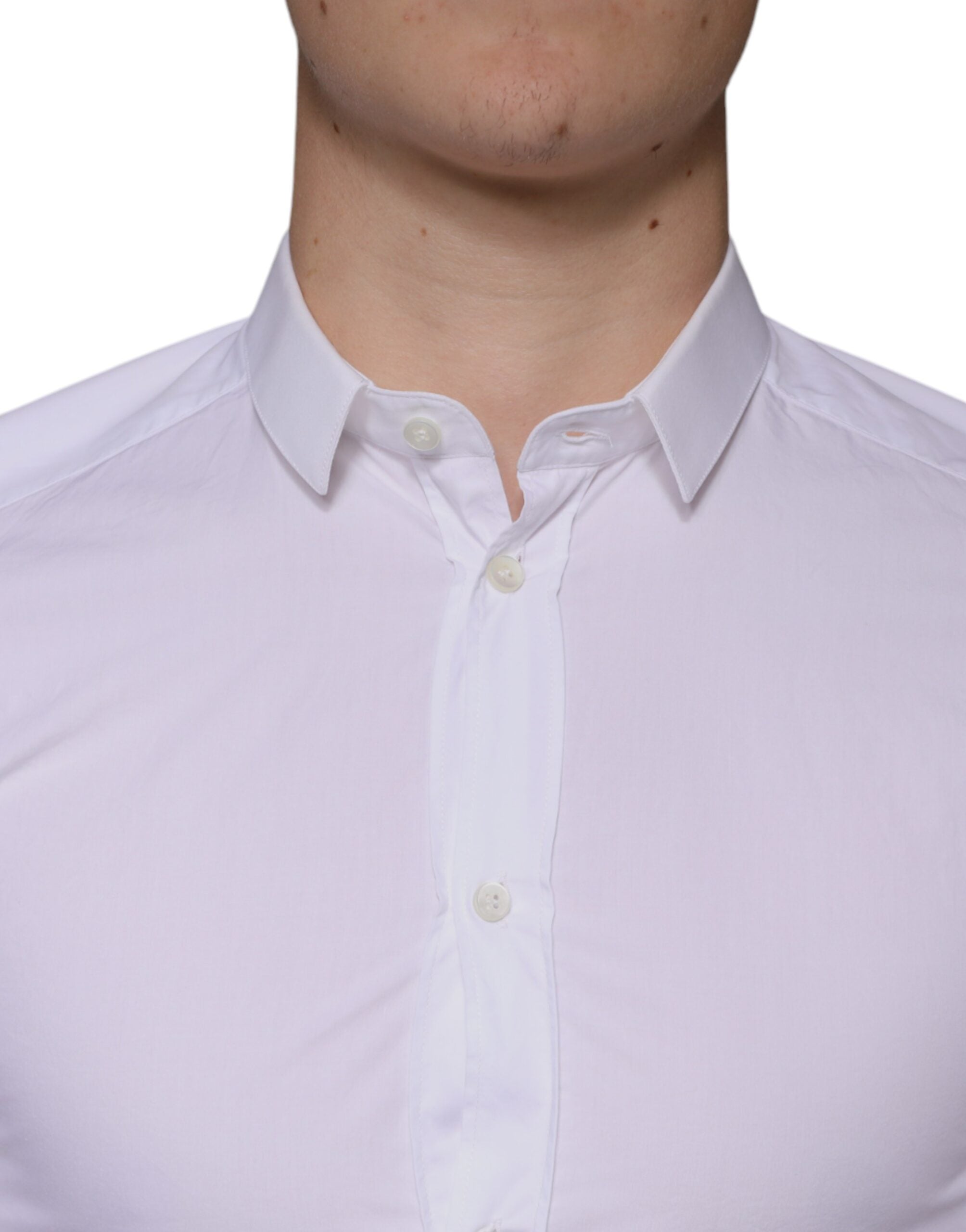 White Cotton Dress GOLD Formal Collared Shirt - ventzia