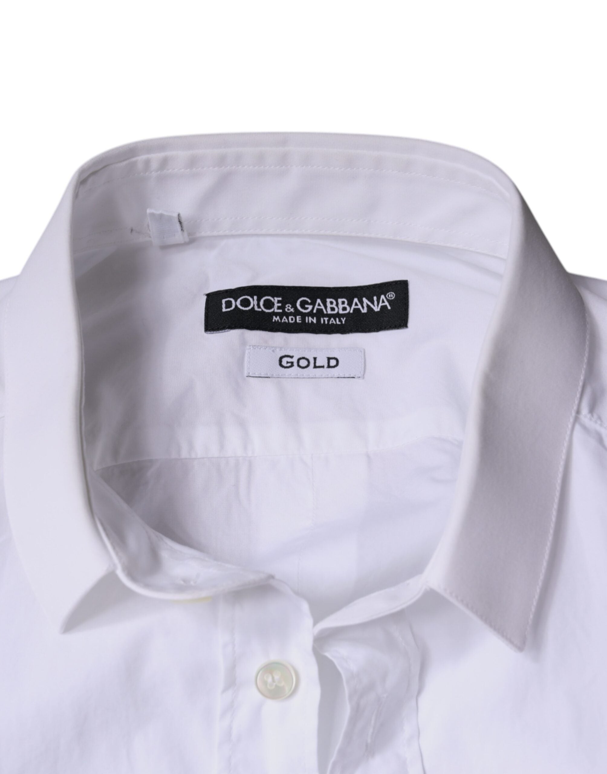 White Cotton Dress GOLD Formal Collared Shirt - ventzia