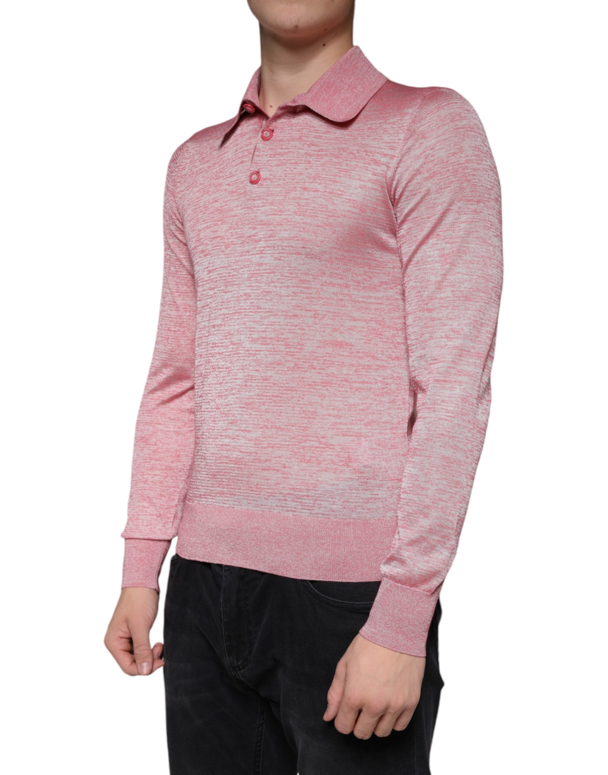 Pink Polyester Long Sleeve Men Polo T-shirt - ventzia