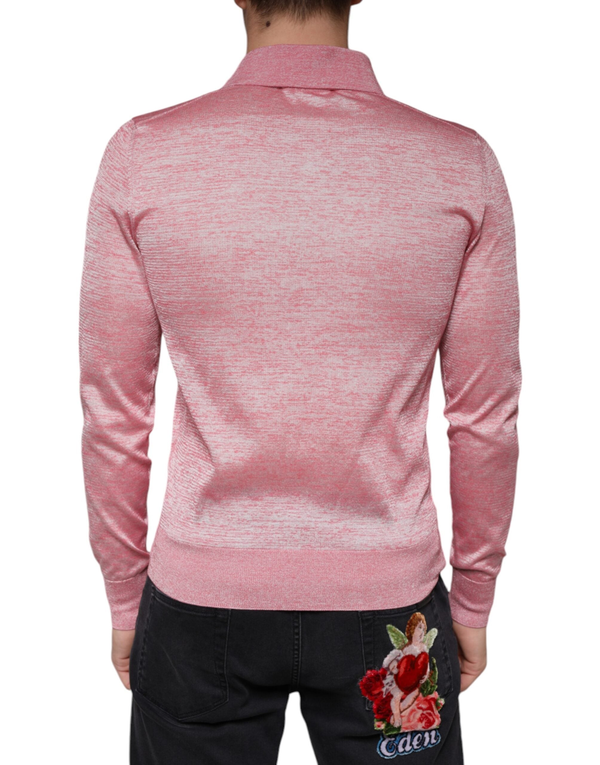 Pink Polyester Long Sleeve Men Polo T-shirt - ventzia