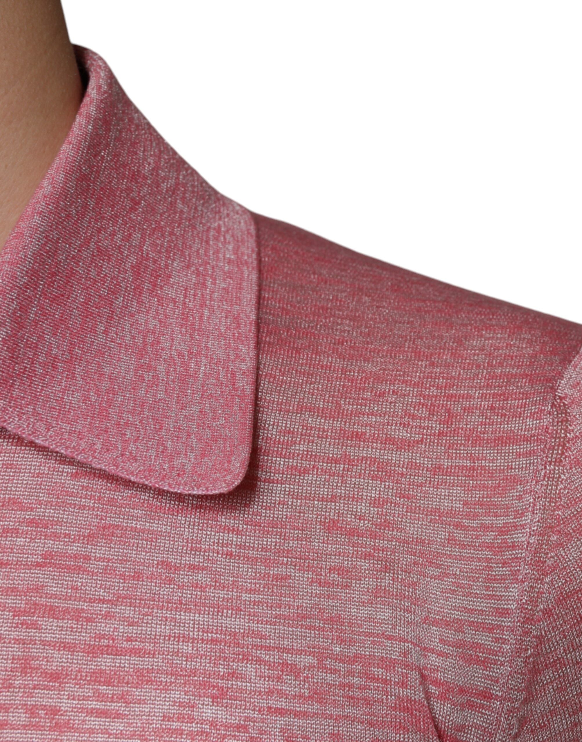 Pink Polyester Long Sleeve Men Polo T-shirt - ventzia