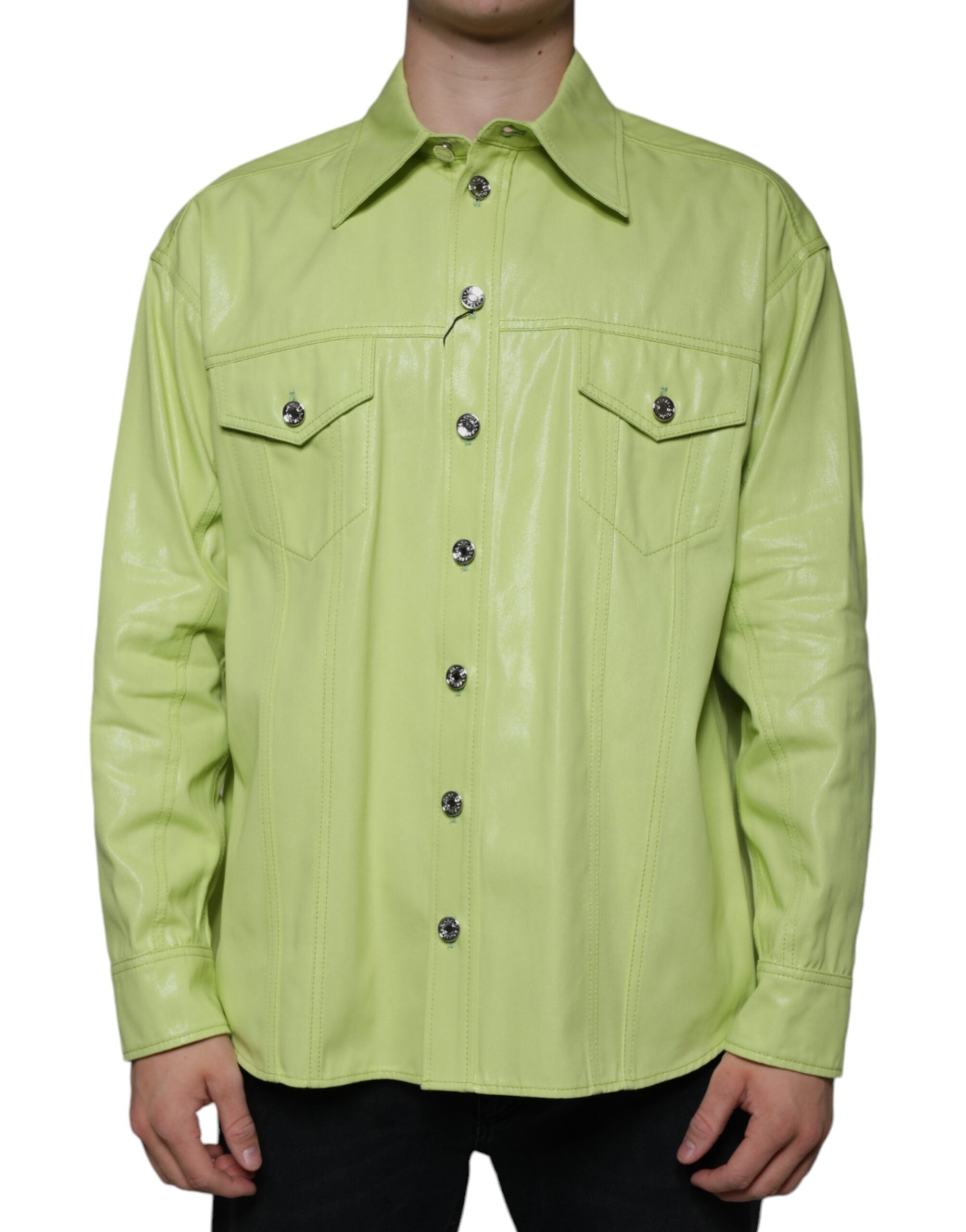 Green Cotton Collared Men Button Down Shirt - ventzia