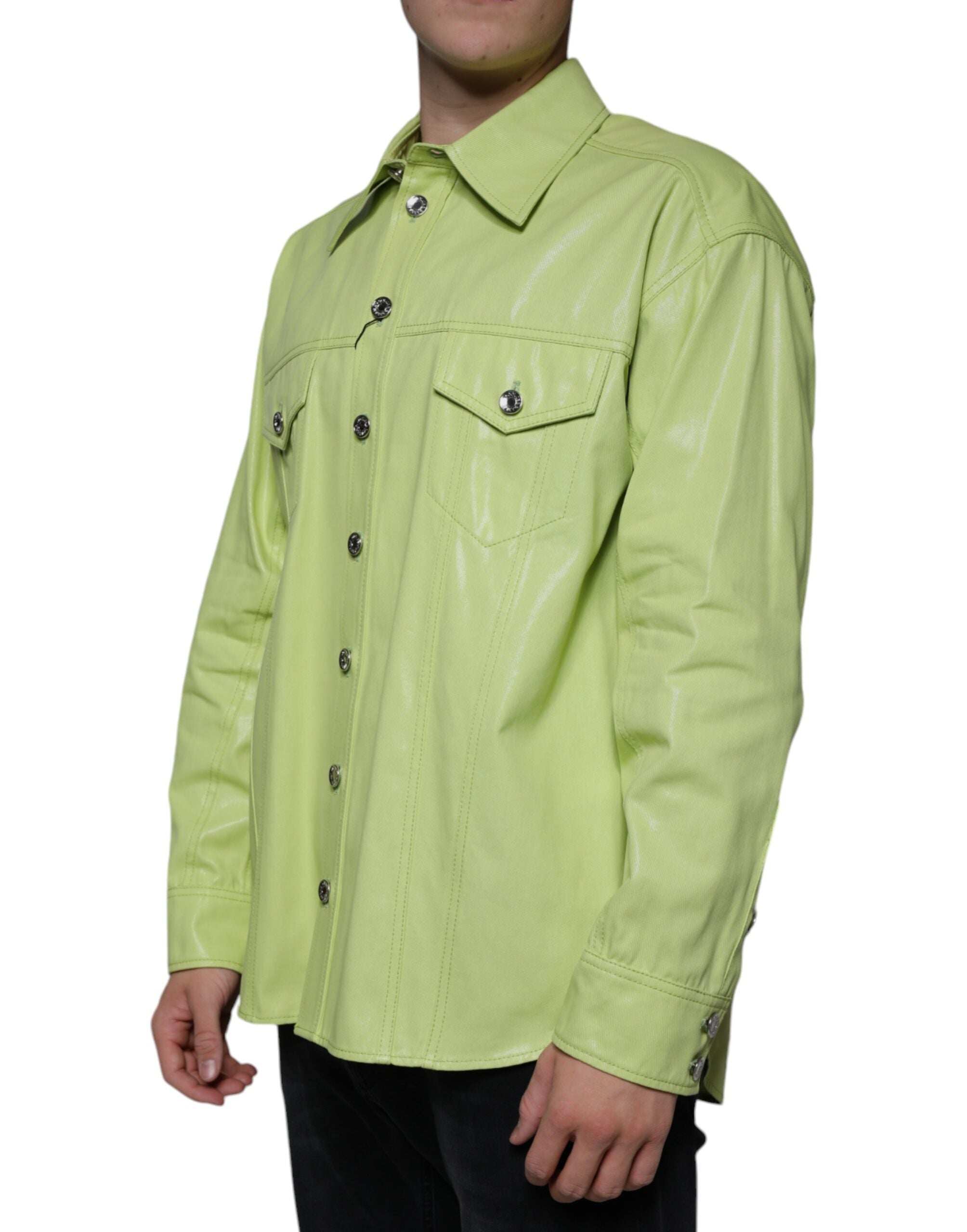 Green Cotton Collared Men Button Down Shirt - ventzia