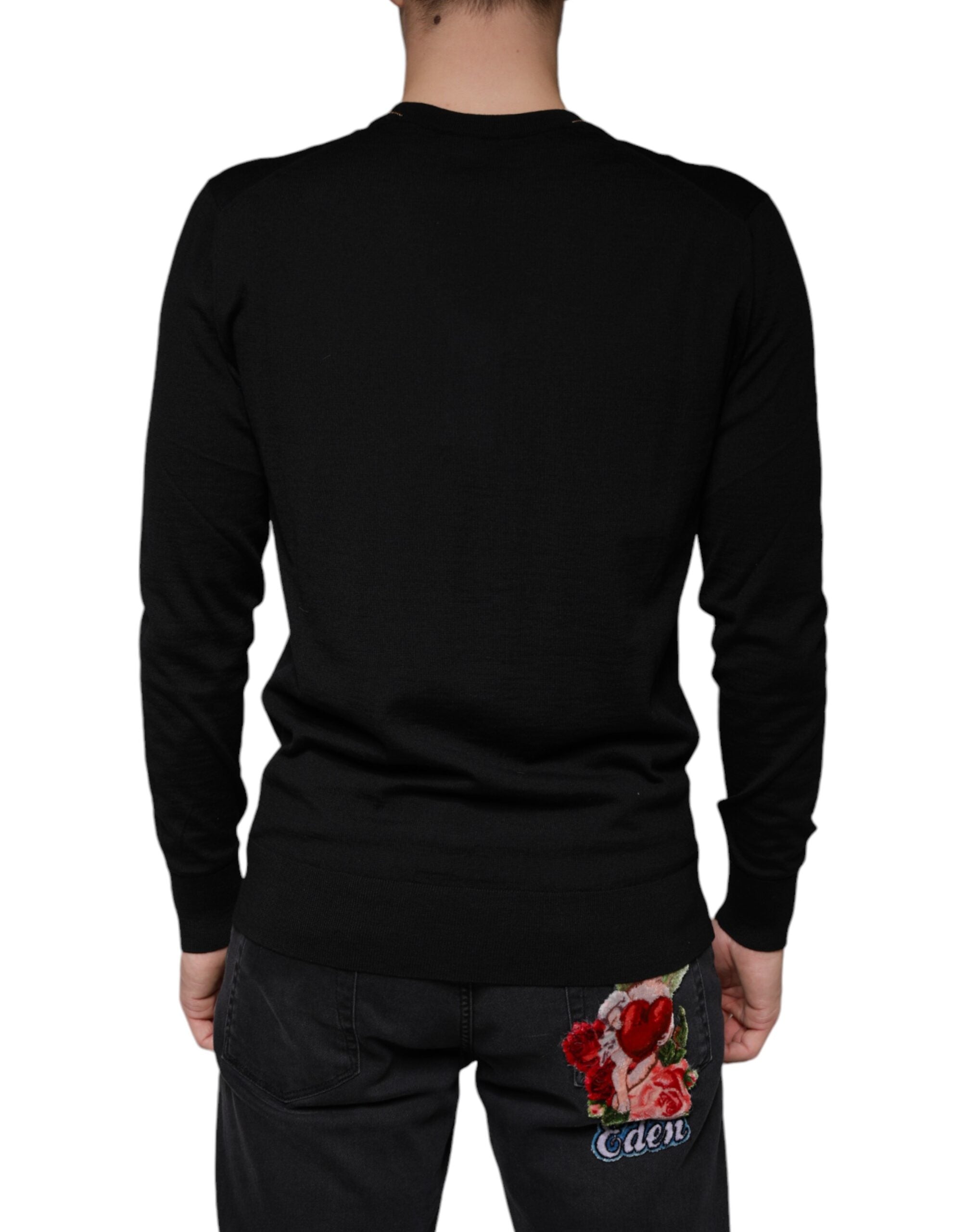 Black Embellished V-neck Pullover Sweater - ventzia