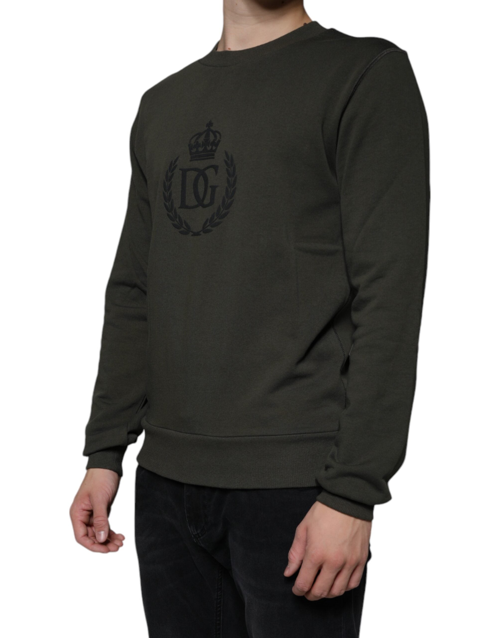 Army Green DG Crown Crew Neck Pullover Sweater - ventzia