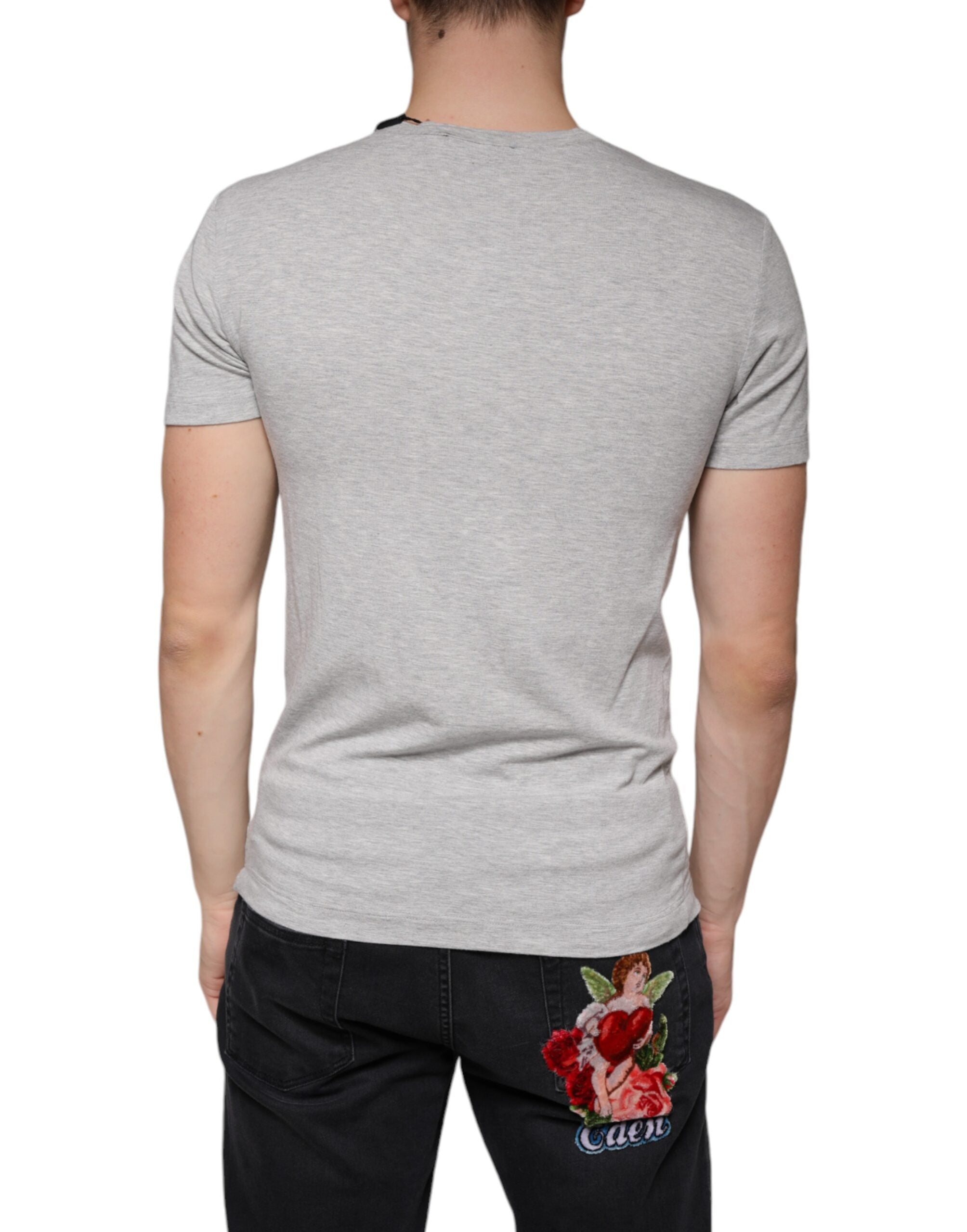 Gray Logo Print Crewneck Short Sleeve T-shirt - ventzia
