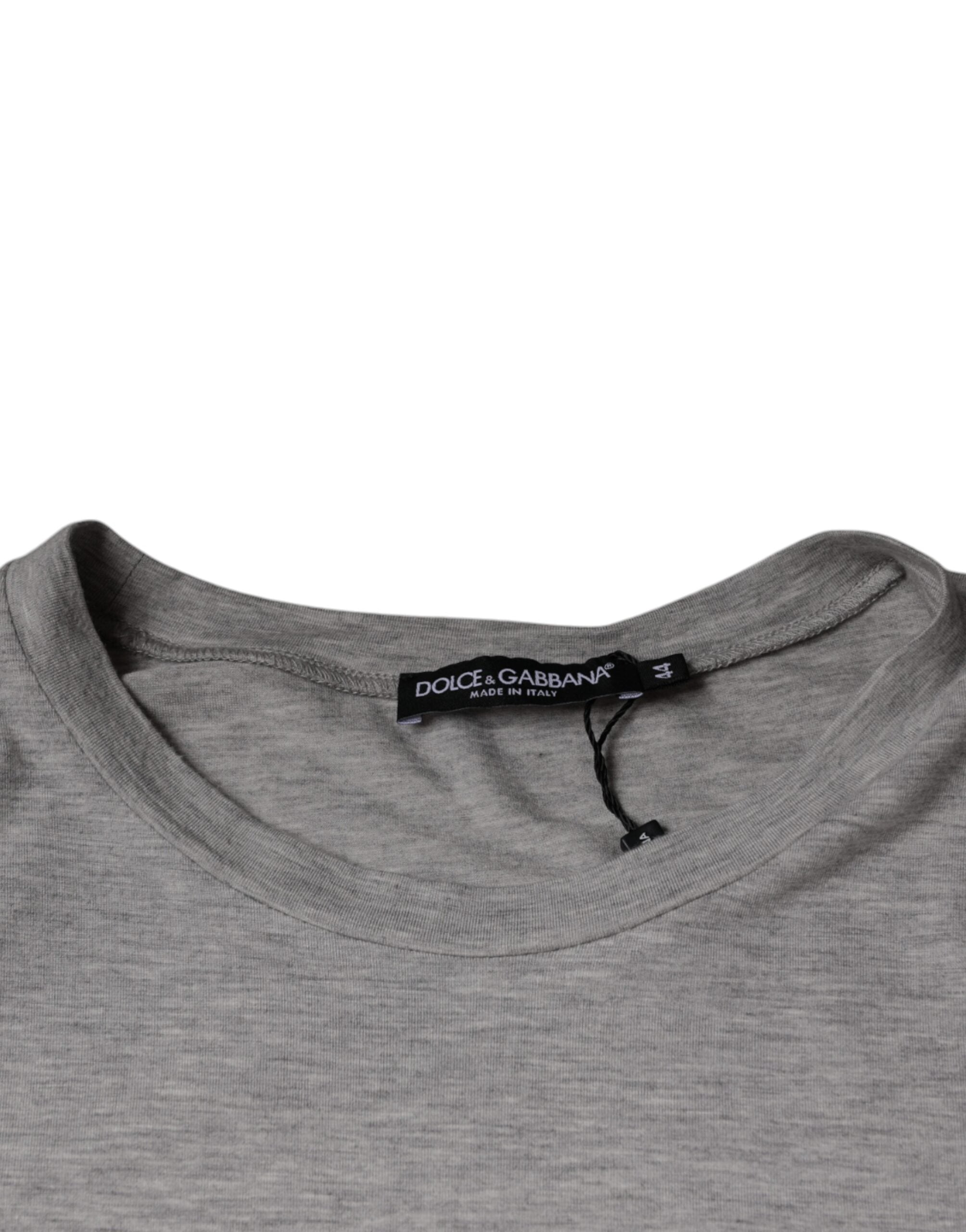 Gray Logo Print Crewneck Short Sleeve T-shirt - ventzia