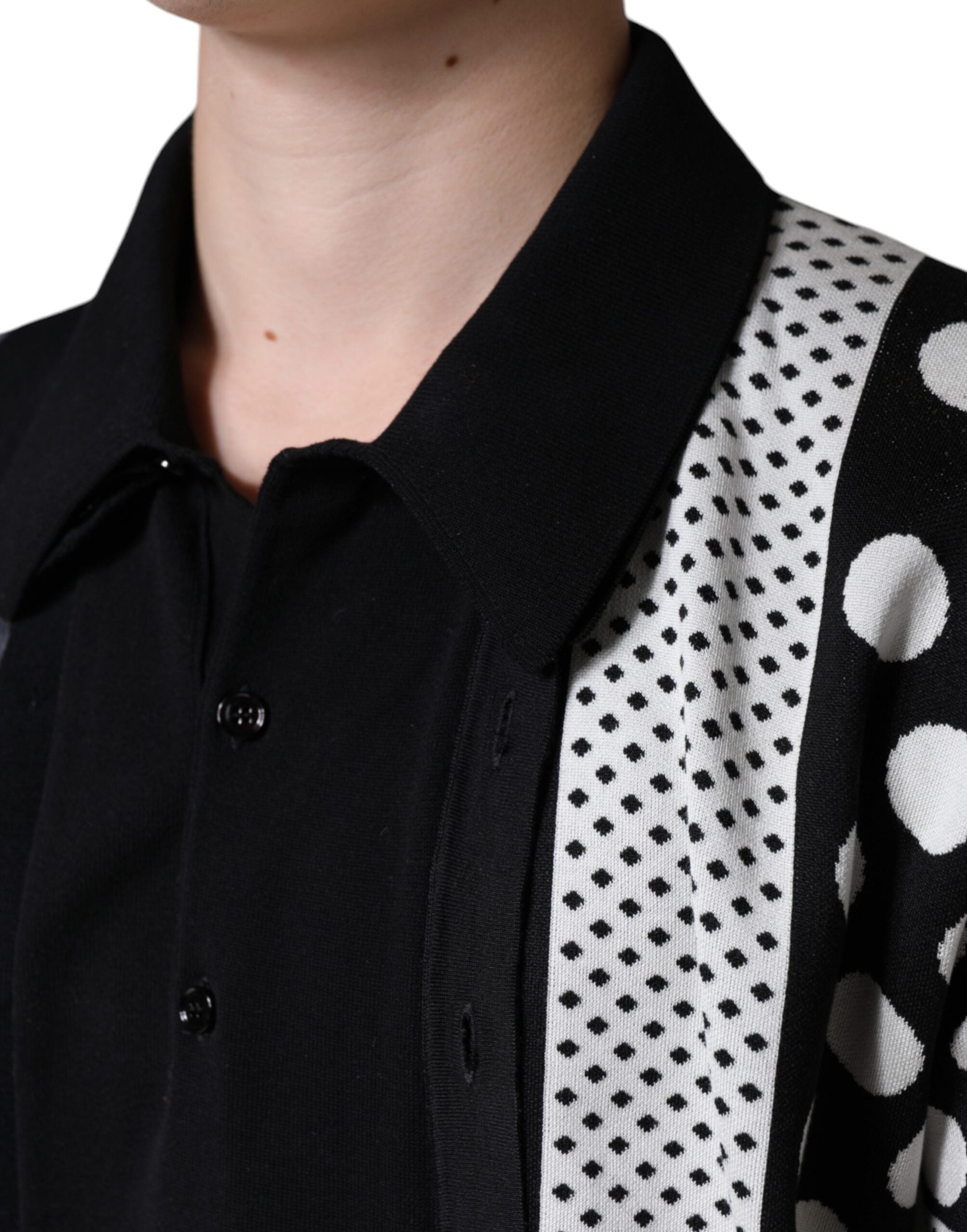 Black White Polka Dot Collared Polo T-shirt - ventzia