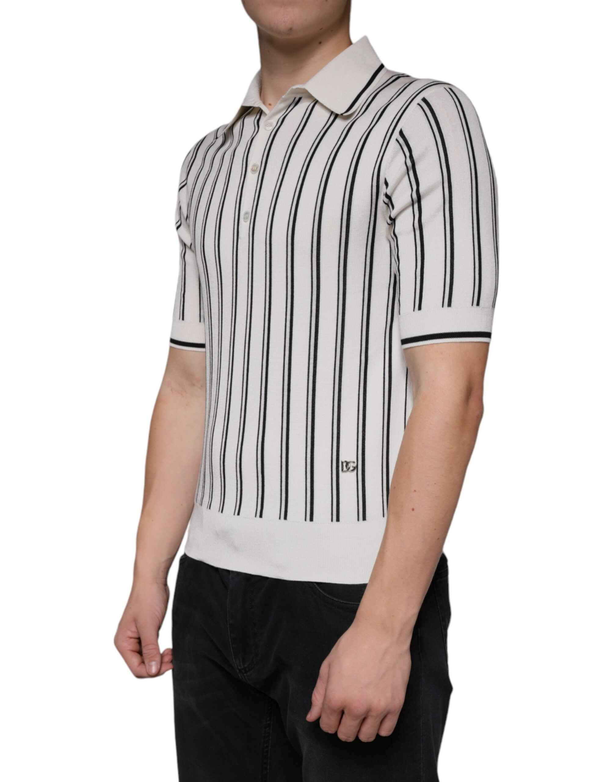 White Black Stripe Polo Short Sleeve T-shirt - ventzia