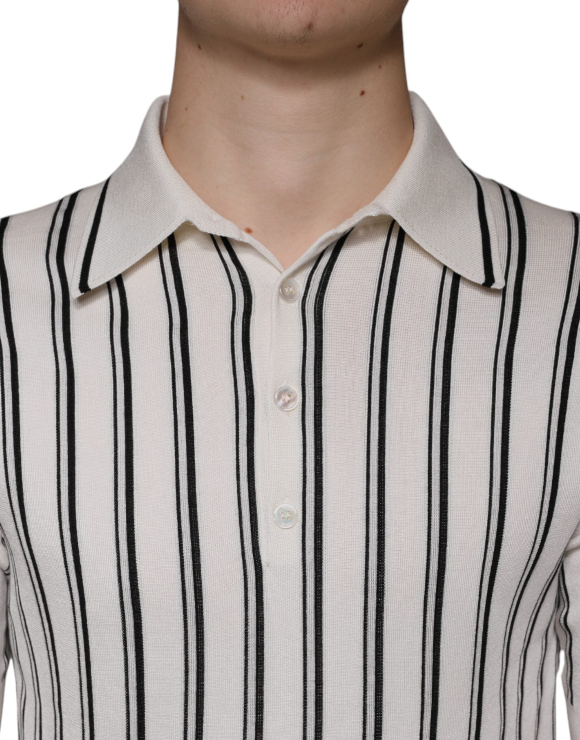 White Black Stripe Polo Short Sleeve T-shirt - ventzia