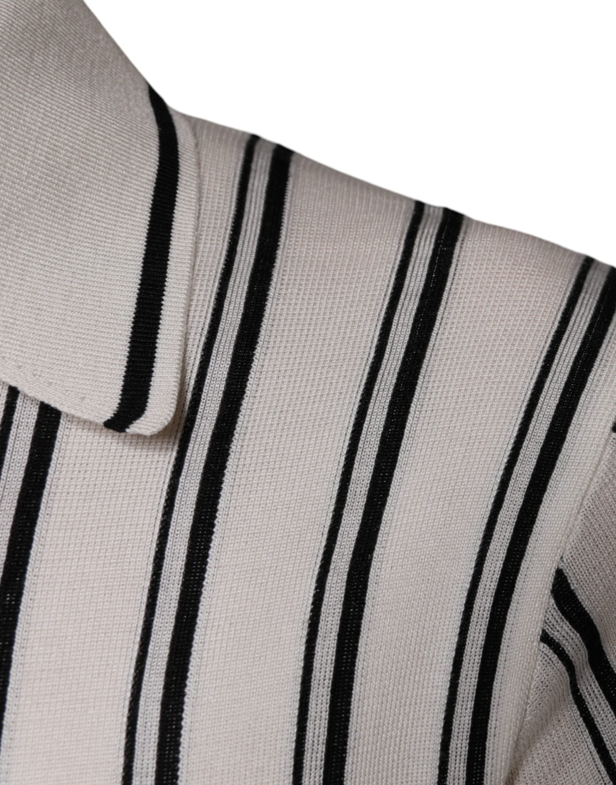 White Black Stripe Polo Short Sleeve T-shirt - ventzia