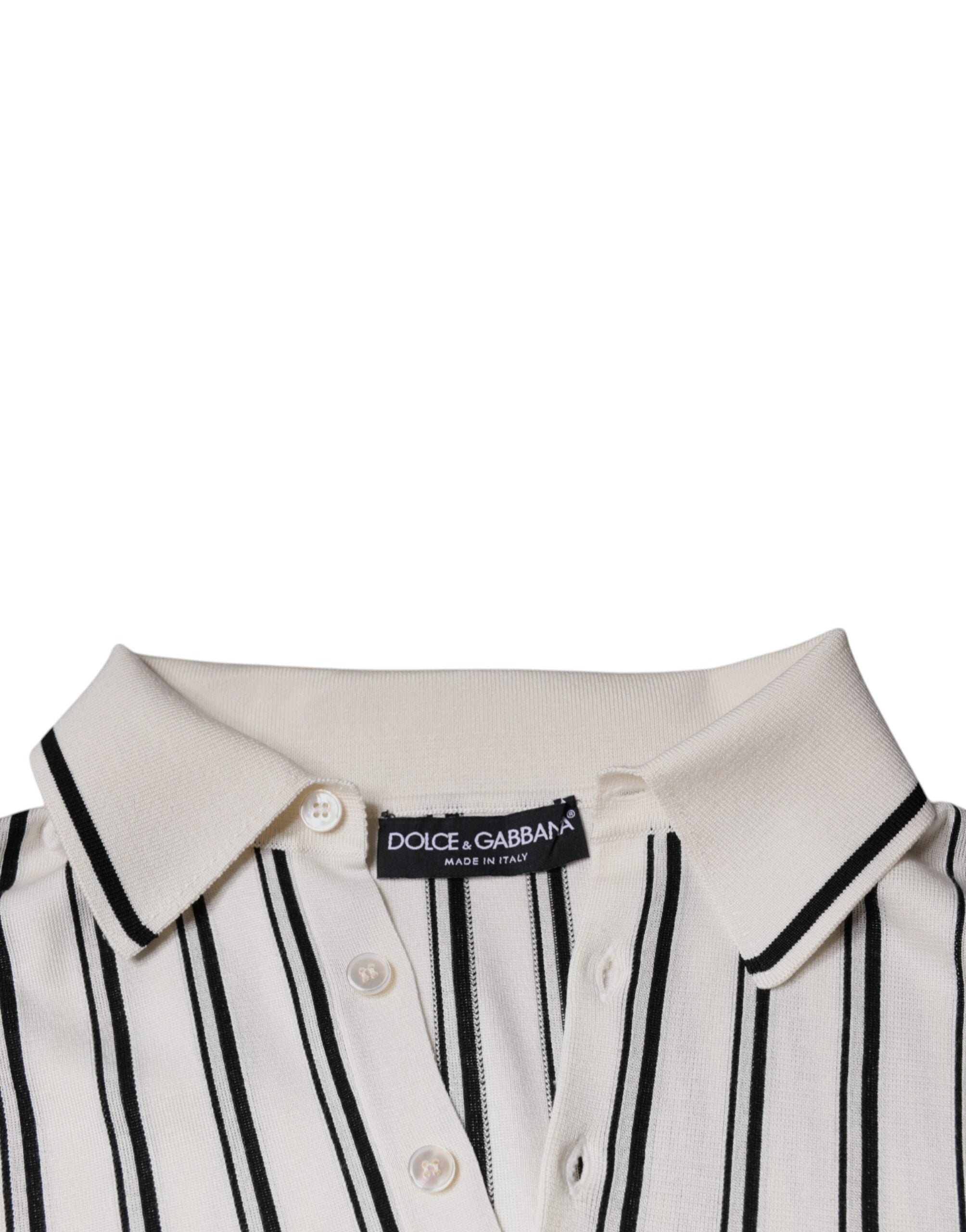 White Black Stripe Polo Short Sleeve T-shirt - ventzia