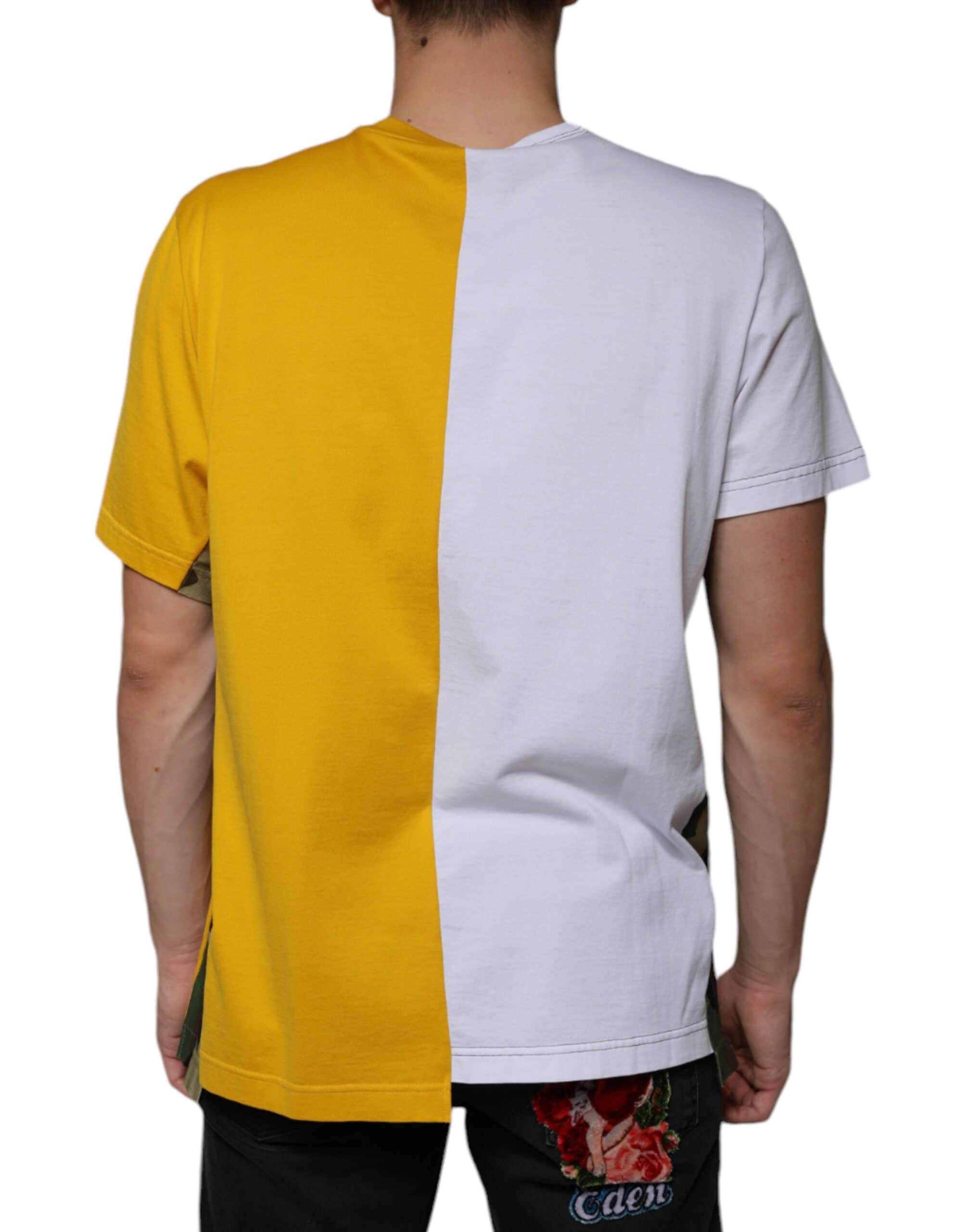 White Yellow Logo Print Short Sleeve T-shirt - ventzia
