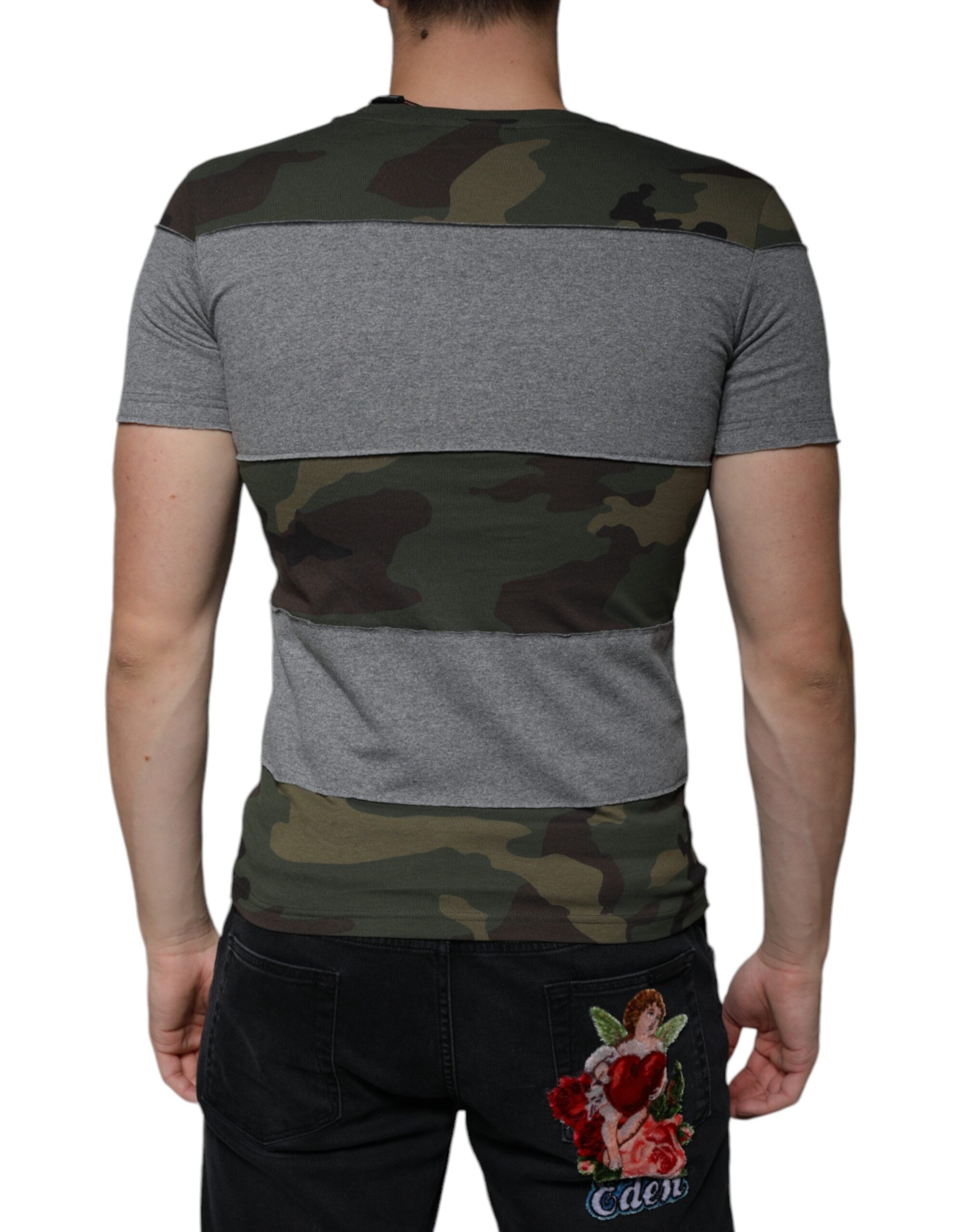 Multicolor Camouflage Cotton Crew Neck T-shirt - ventzia