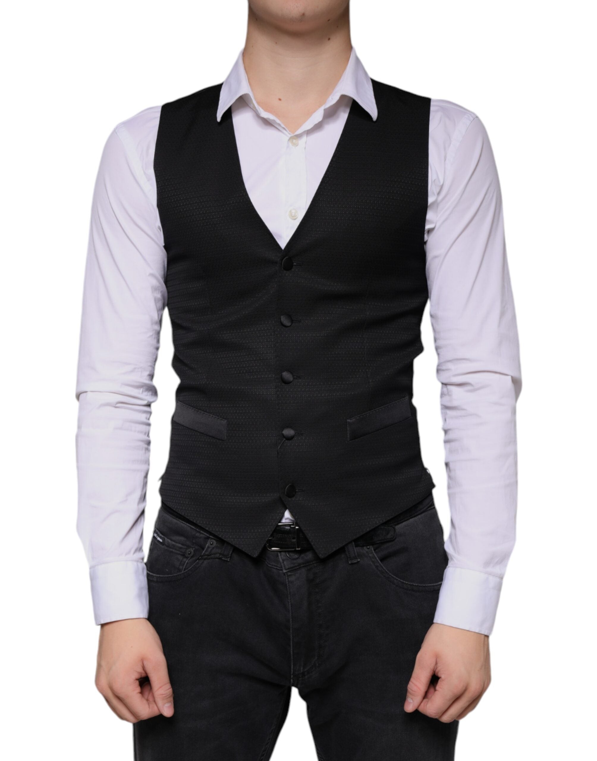 Black Wool Waistcoat Dress Formal Vest - ventzia