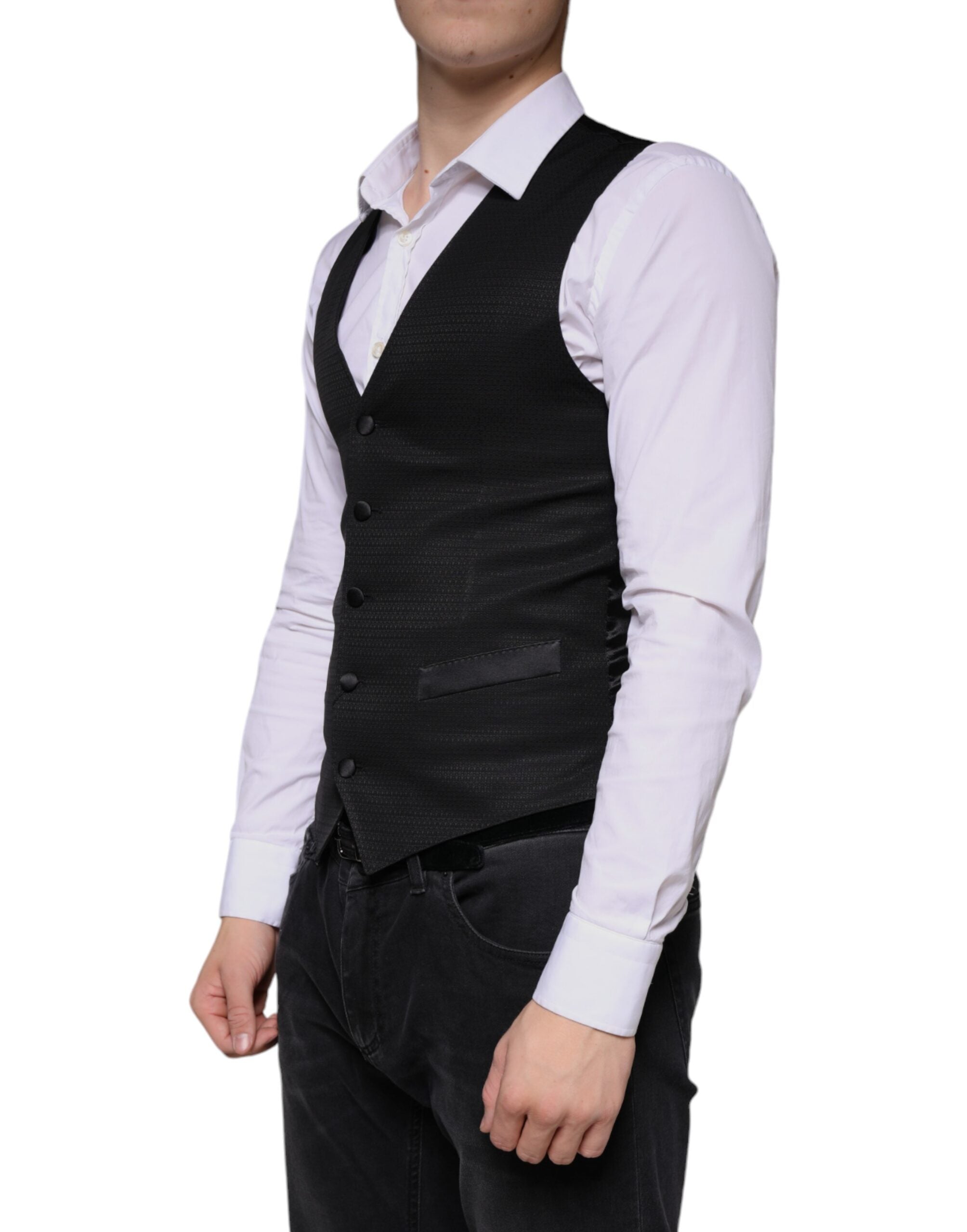 Black Wool Waistcoat Dress Formal Vest - ventzia