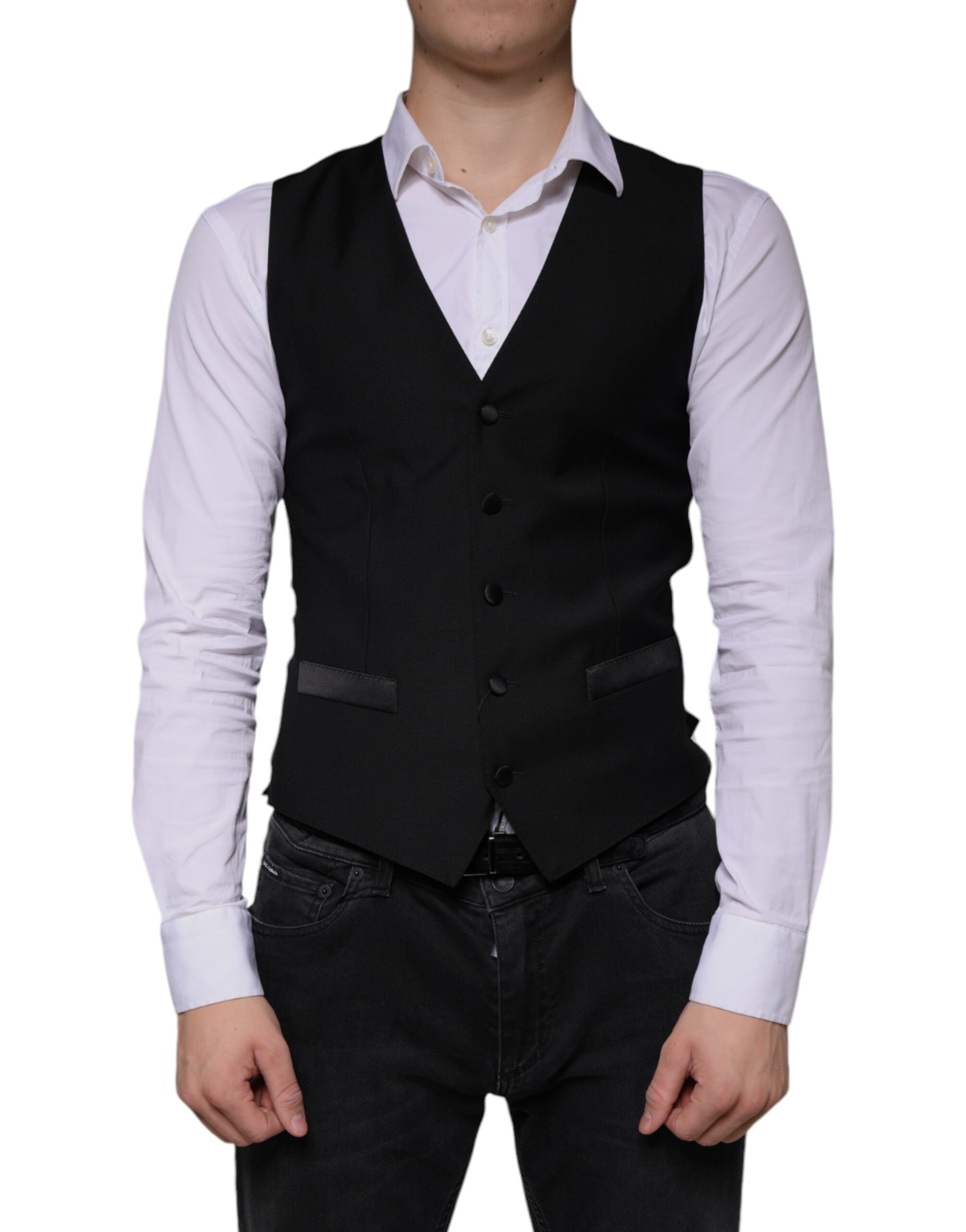 Black Wool Waistcoat Dress Formal Vest - ventzia