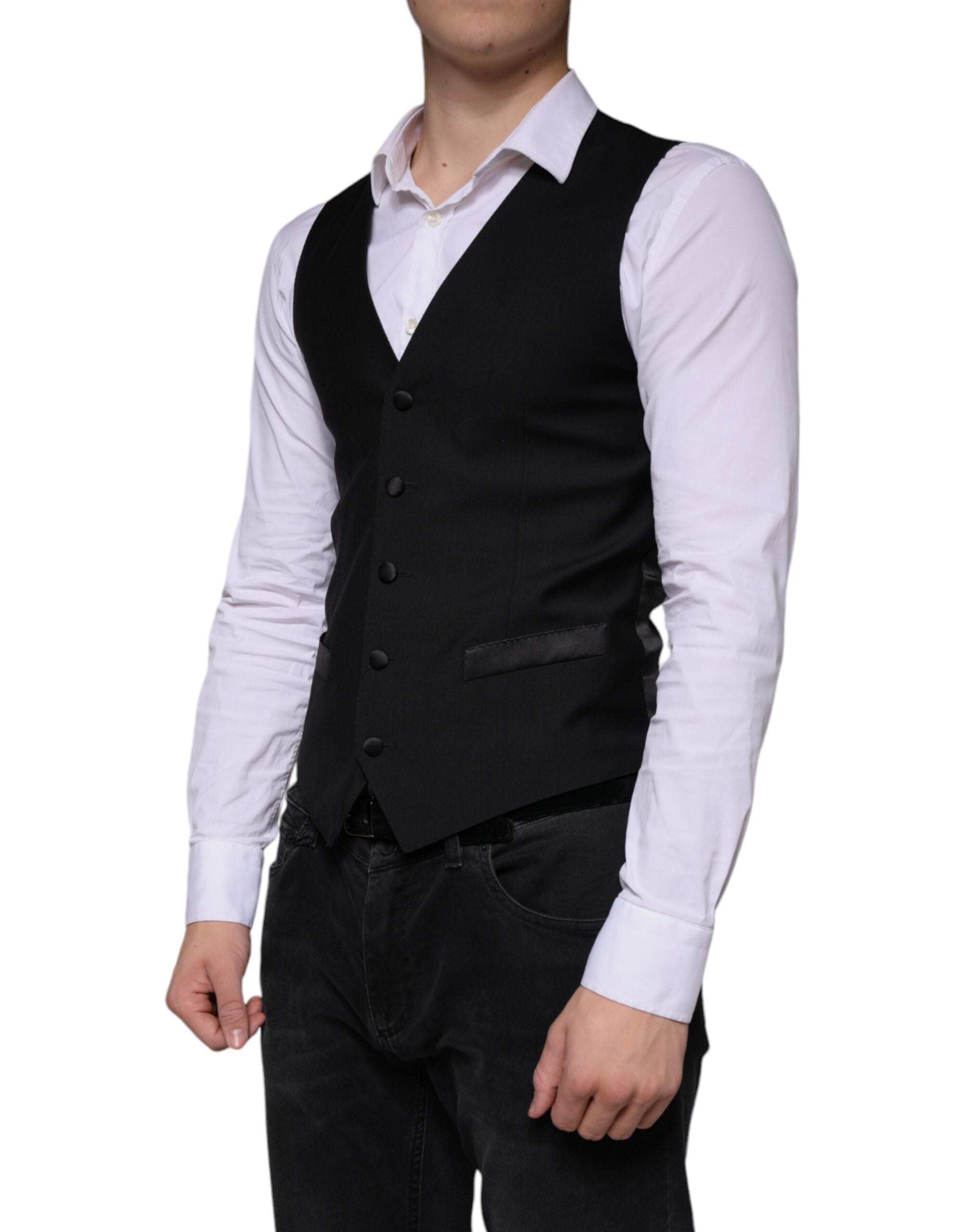 Black Wool Waistcoat Dress Formal Vest - ventzia