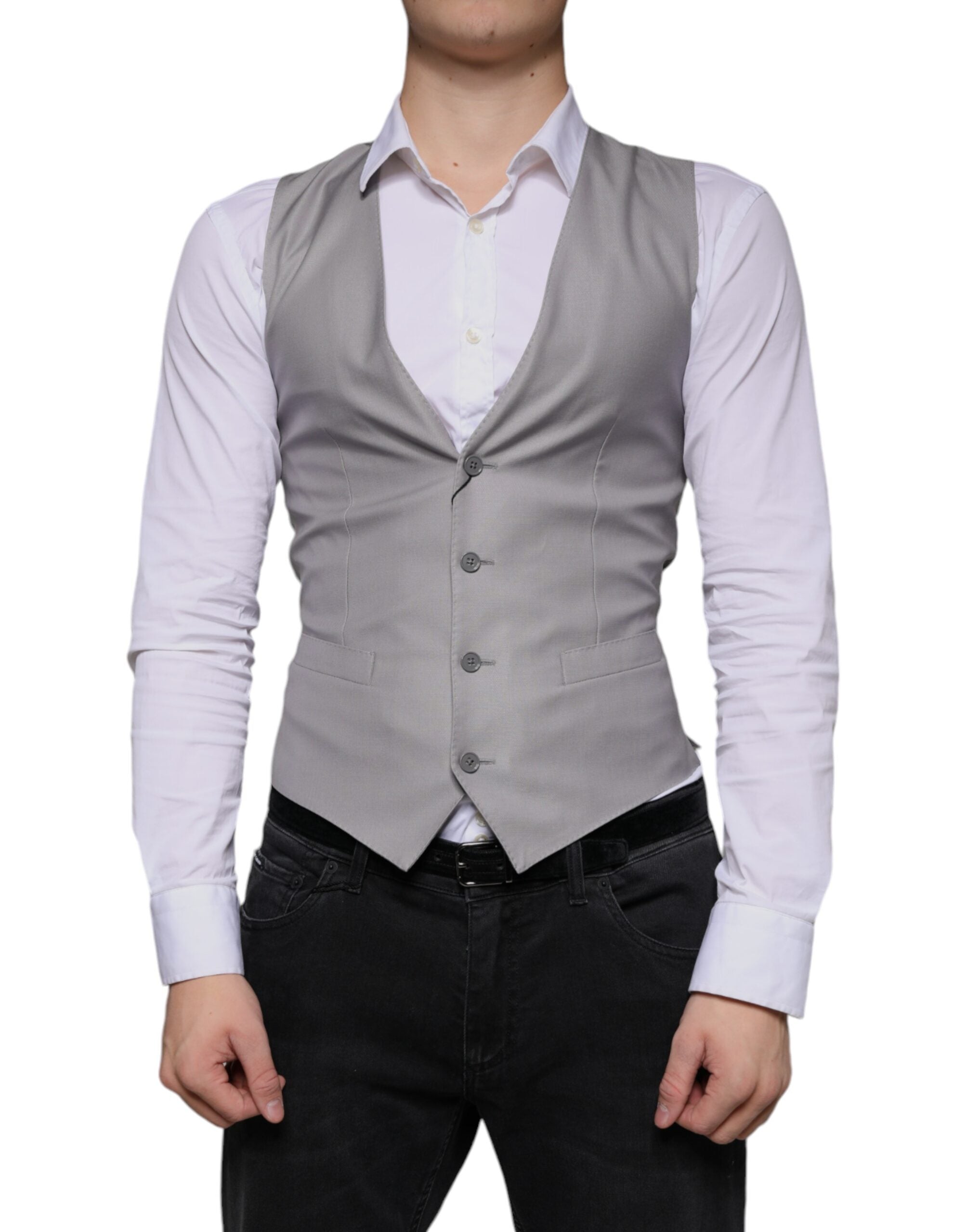 Light Gray Wool Formal Dress Waistcoat Vest - ventzia
