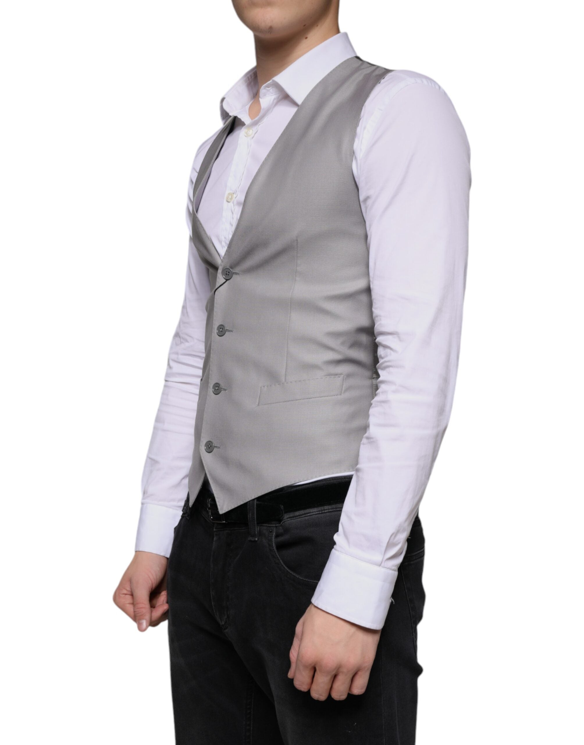 Light Gray Wool Formal Dress Waistcoat Vest - ventzia