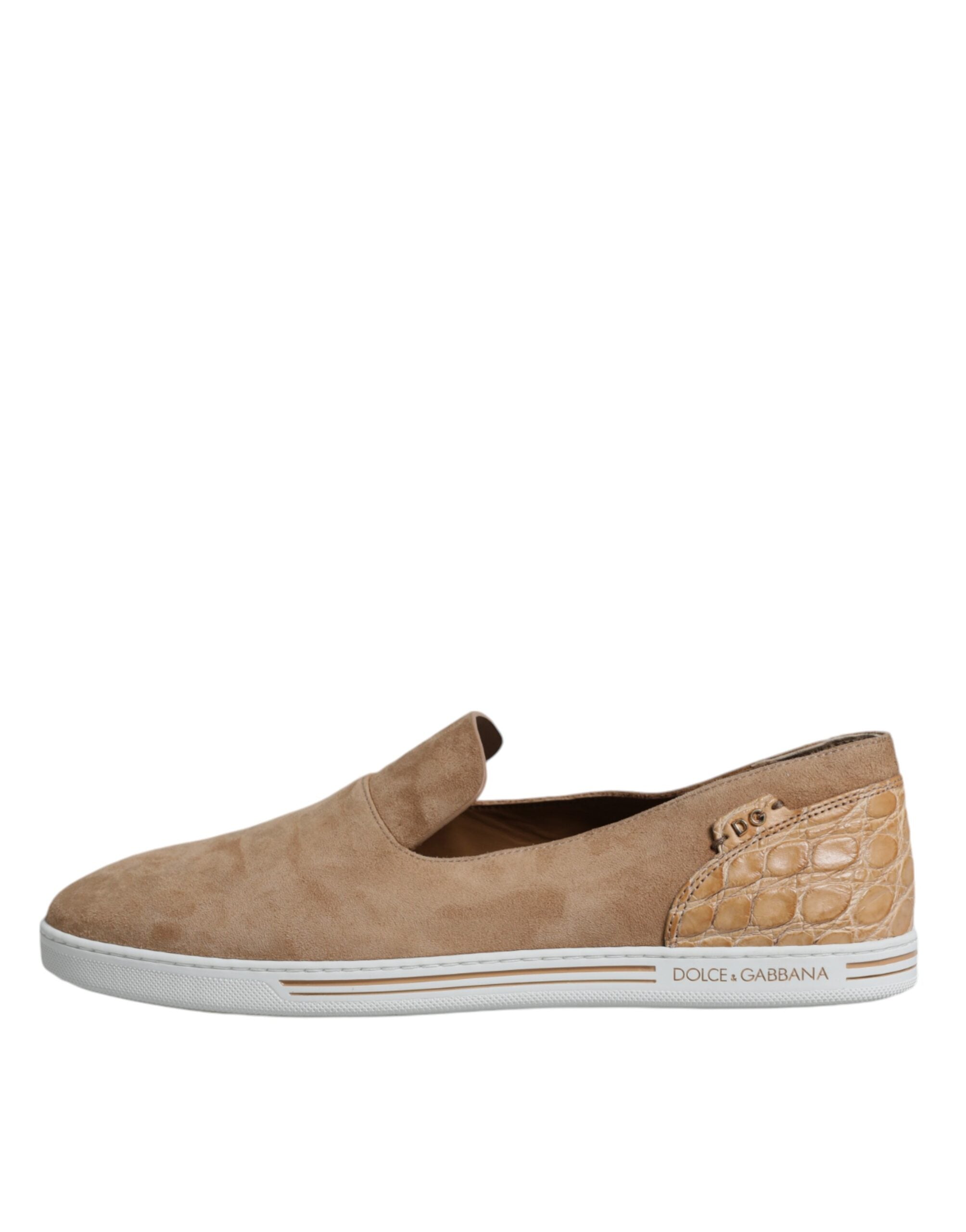 Beige Suede Caiman Loafers Slippers Shoes - ventzia