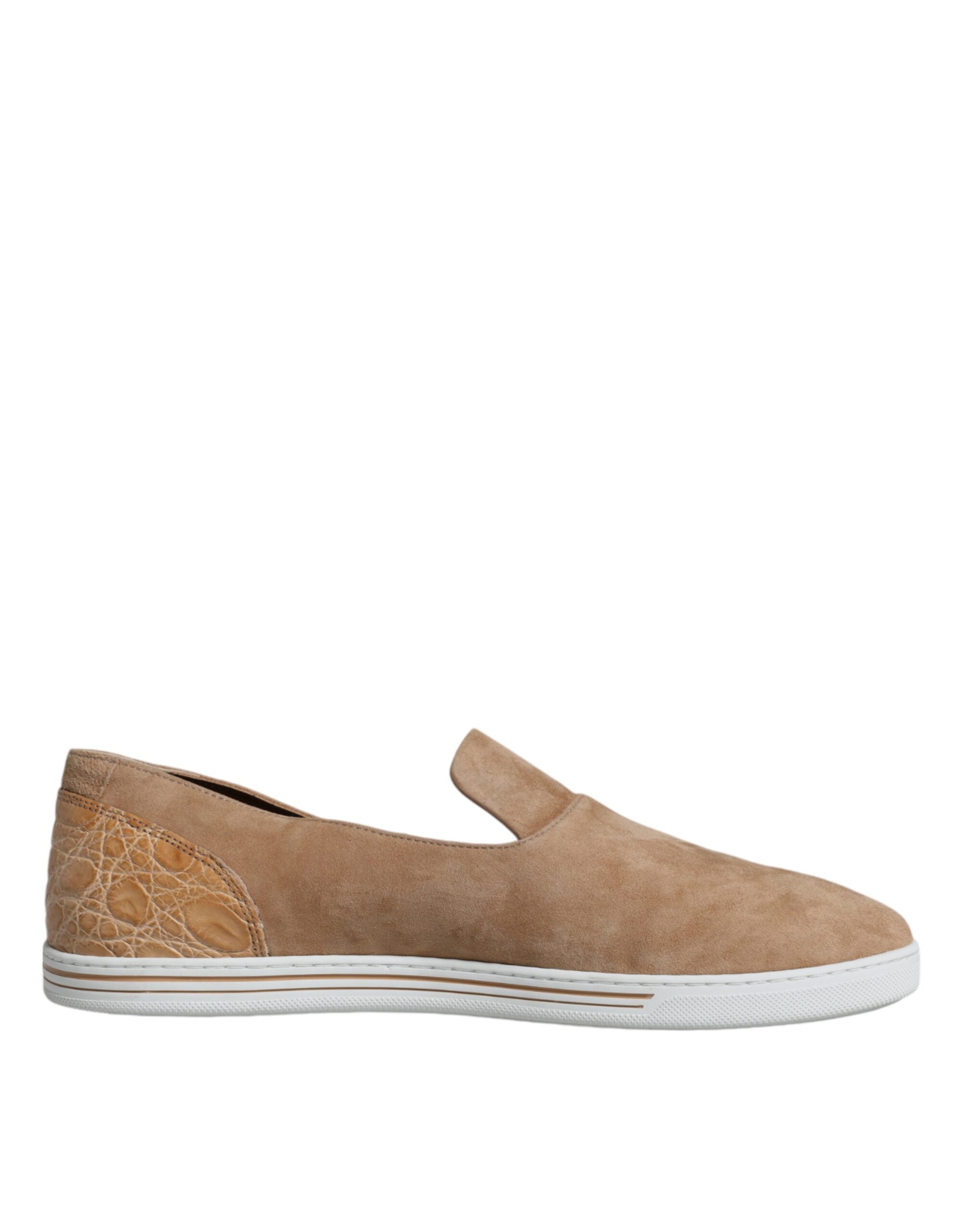 Beige Suede Caiman Loafers Slippers Shoes - ventzia