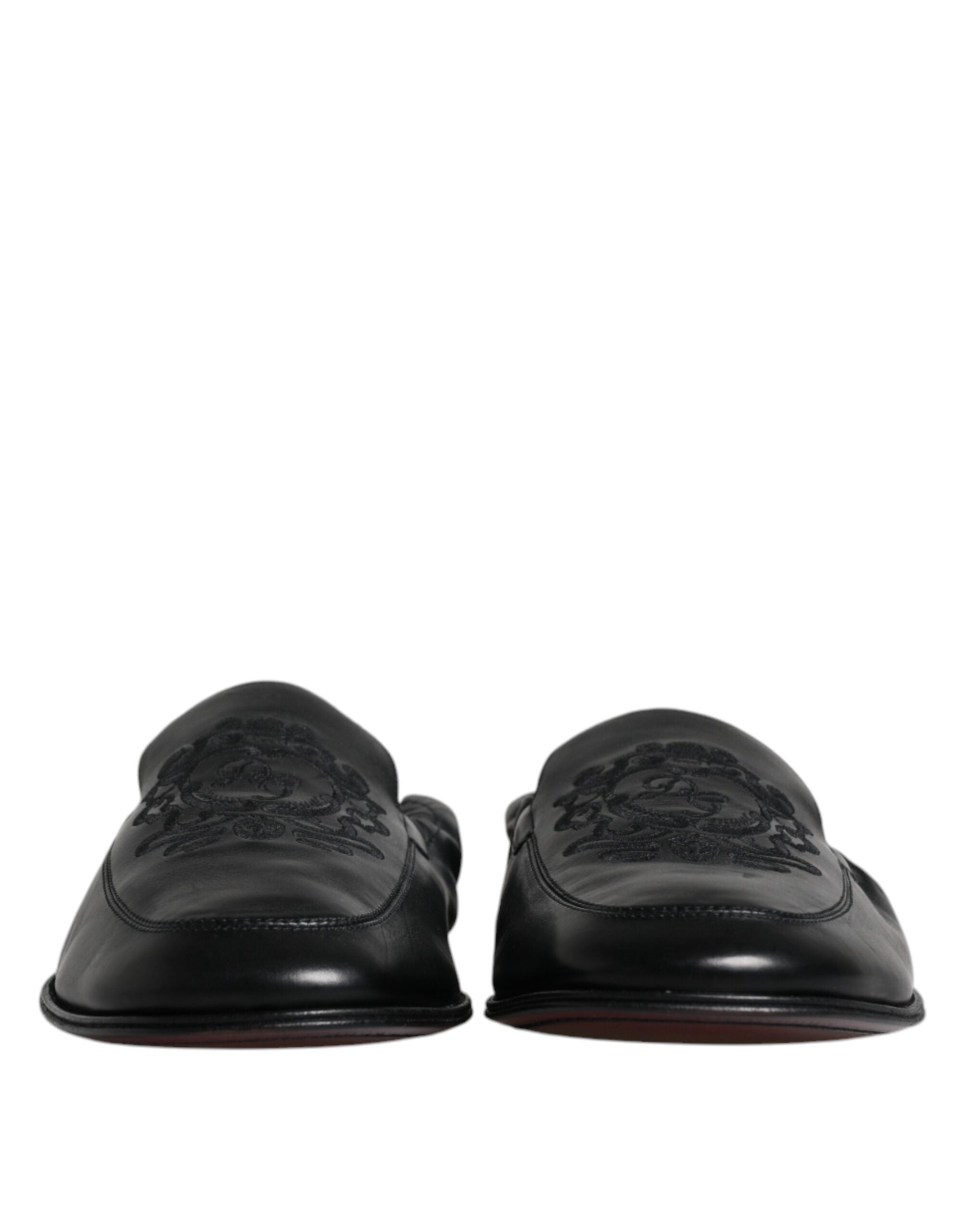 Black Logo Embroidered Leather Loafer Men Dress Shoes - ventzia