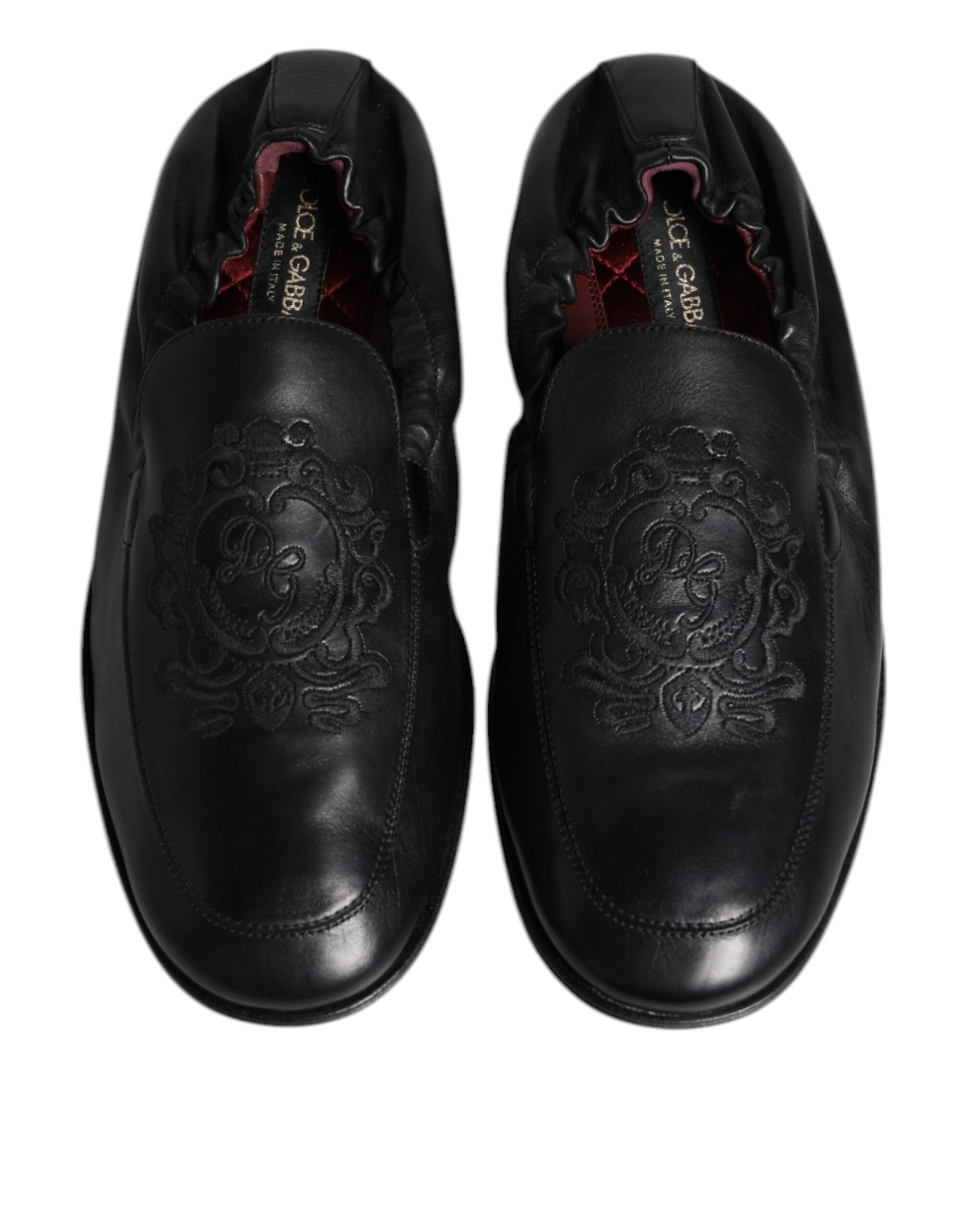 Black Logo Embroidered Leather Loafer Men Dress Shoes - ventzia