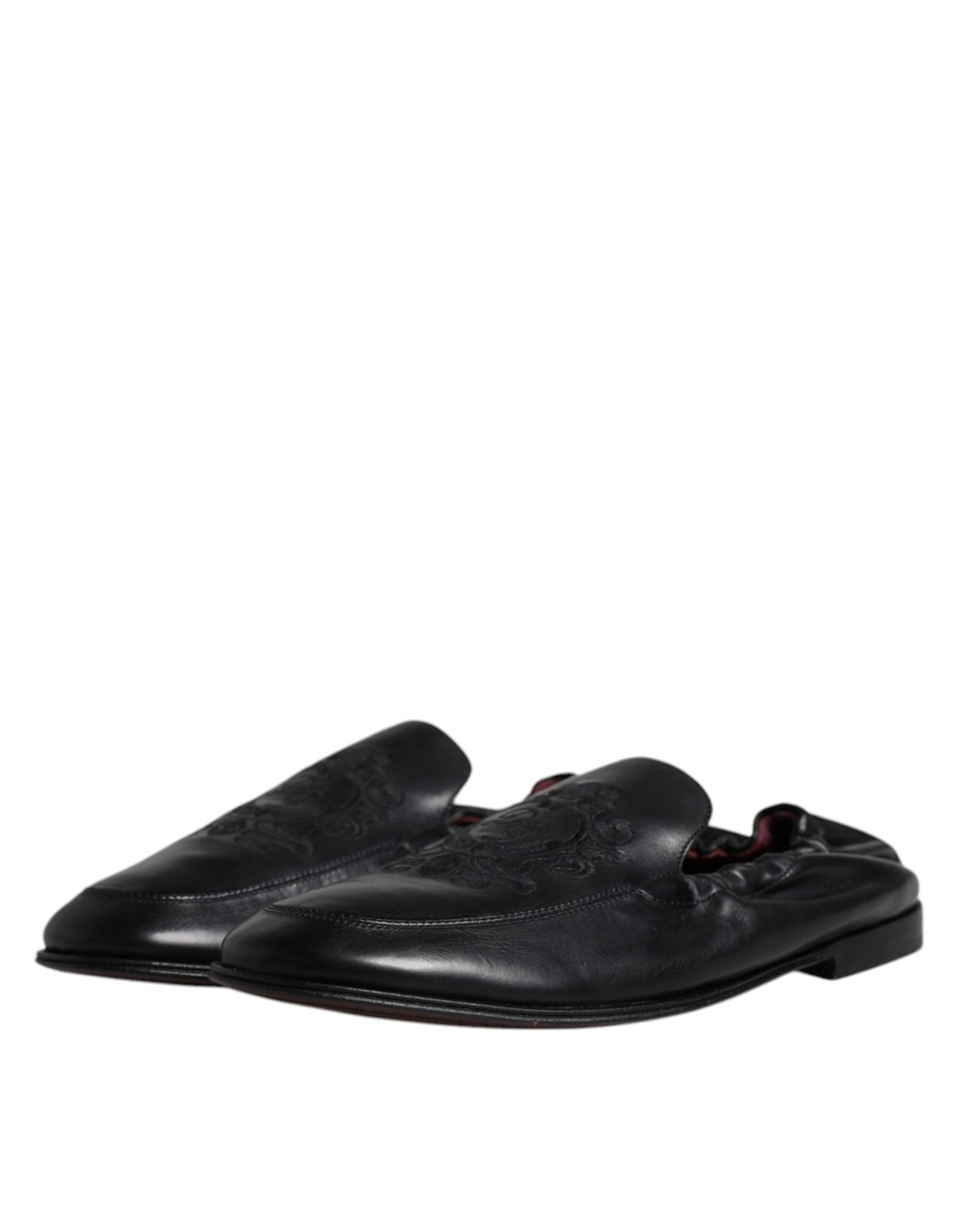 Black Logo Embroidered Leather Loafer Men Dress Shoes - ventzia