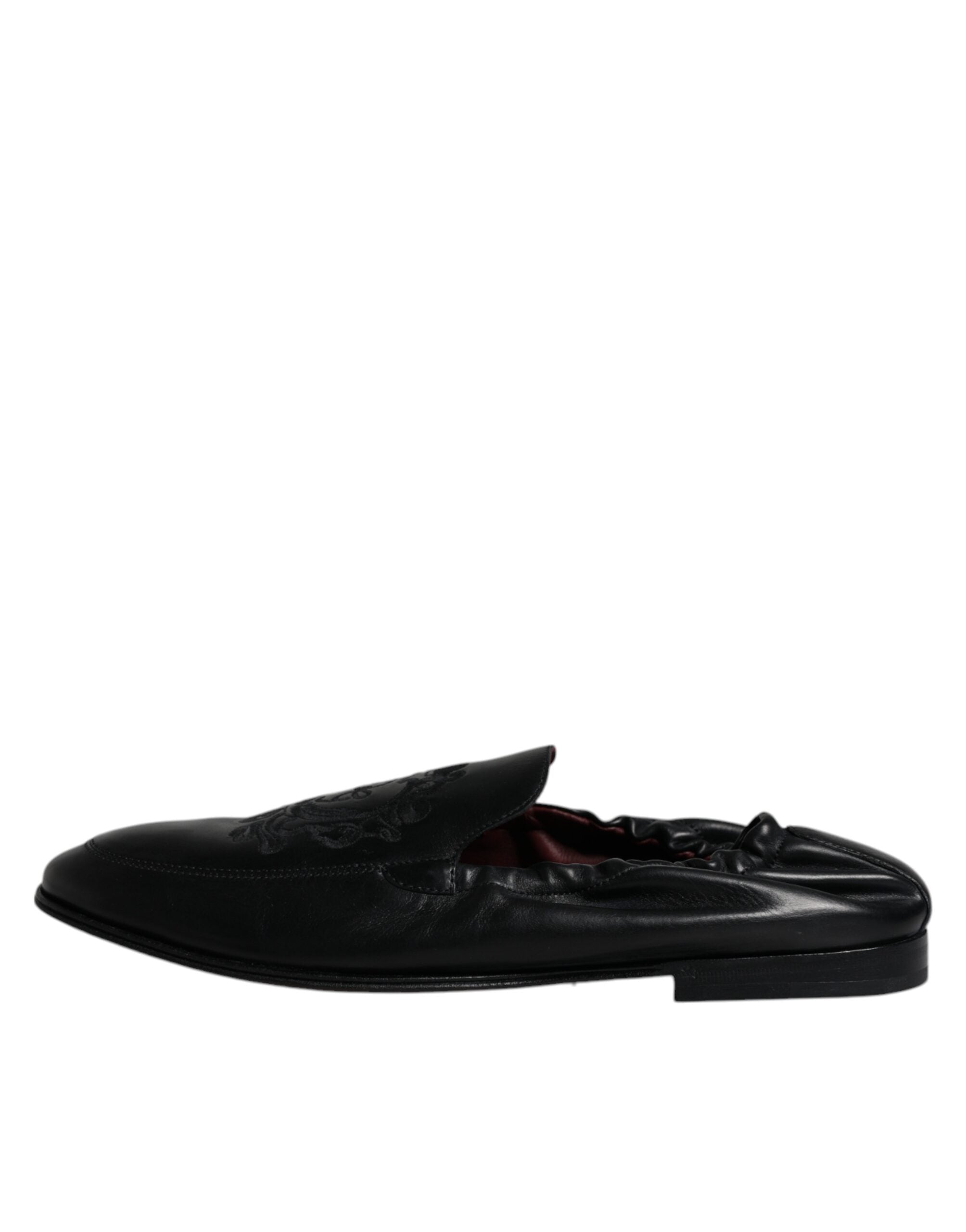 Black Logo Embroidered Leather Loafer Men Dress Shoes - ventzia