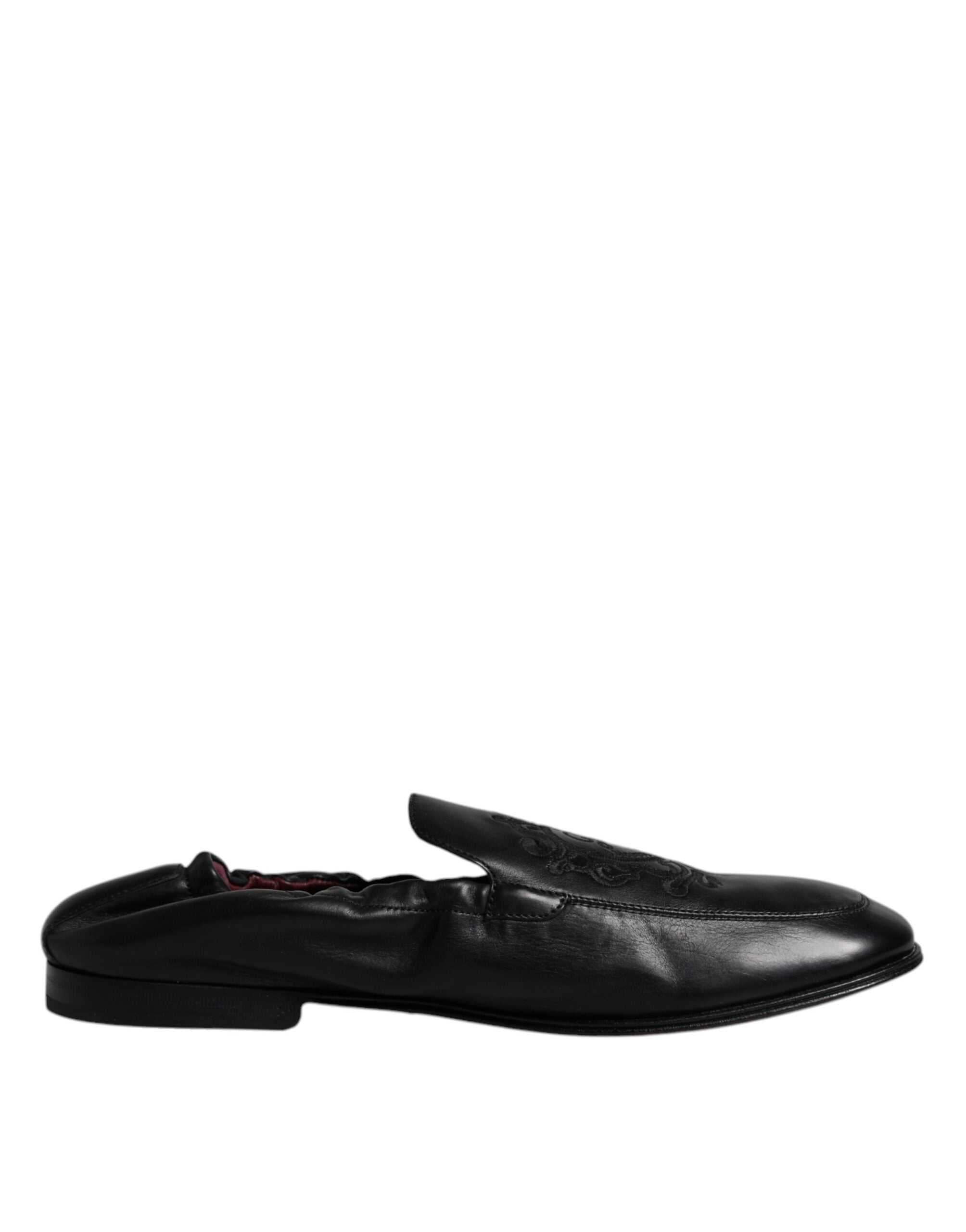Black Logo Embroidered Leather Loafer Men Dress Shoes - ventzia