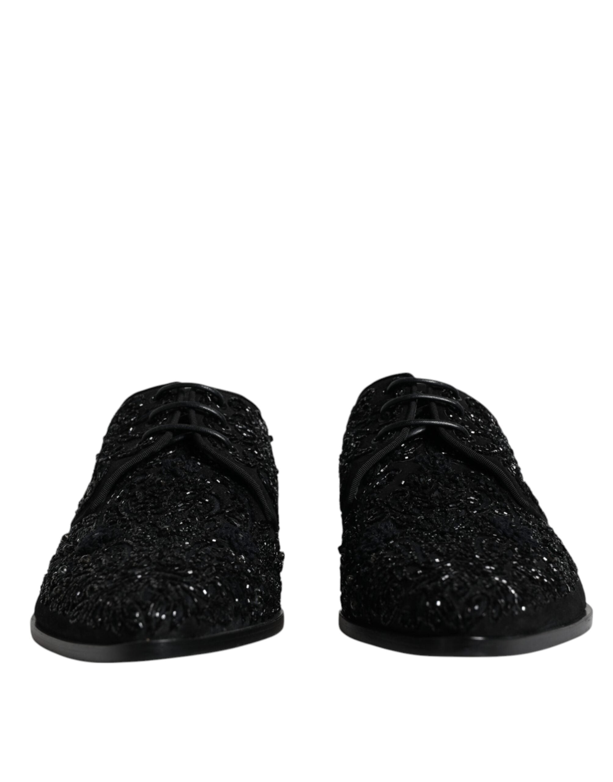 Black Embellished Suede Derby Formal Shoes - ventzia
