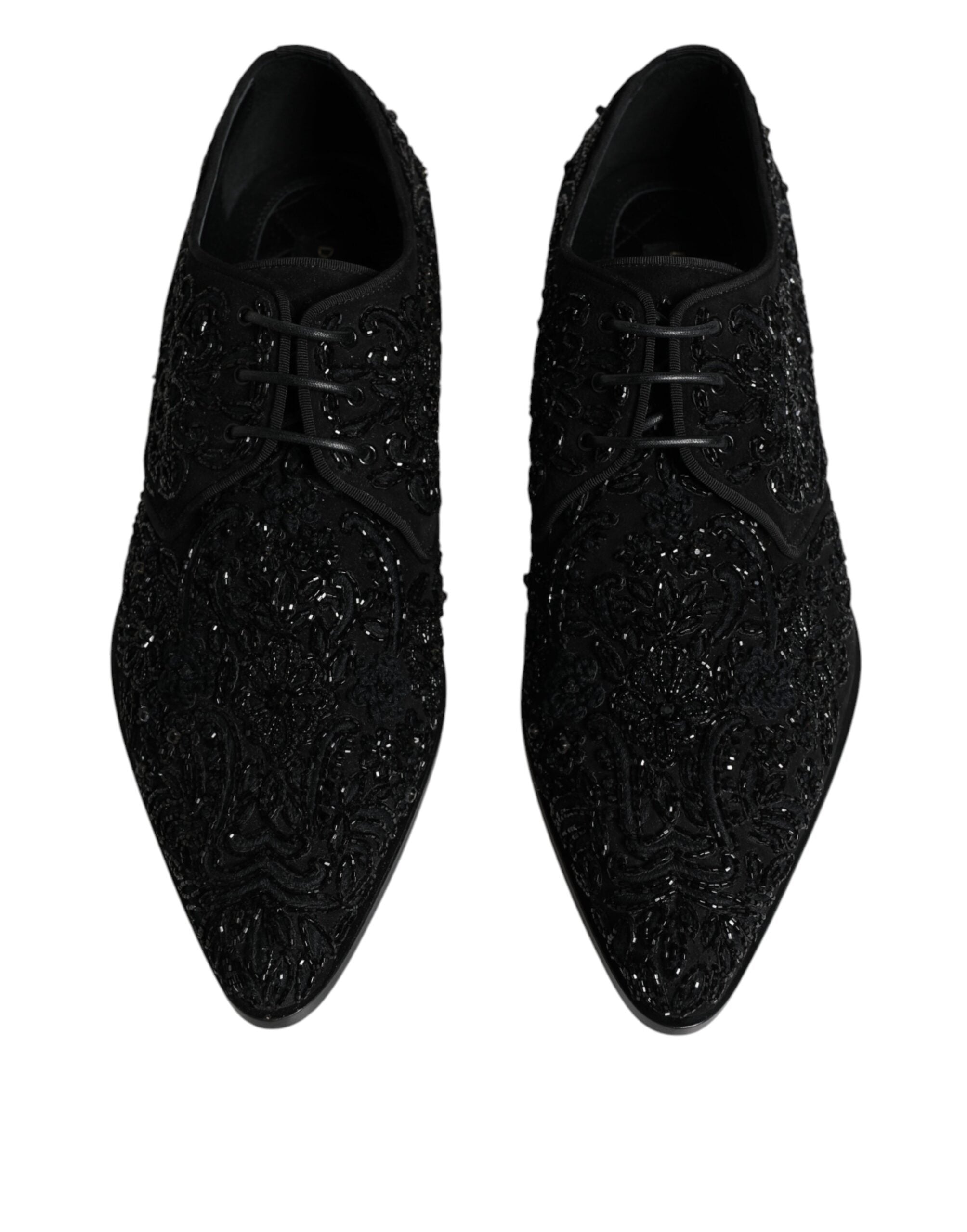 Black Embellished Suede Derby Formal Shoes - ventzia
