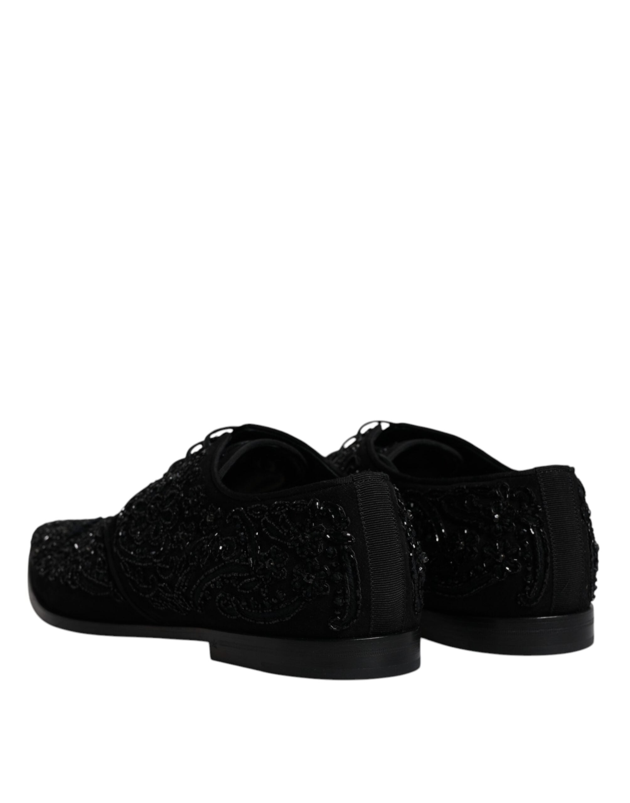 Black Embellished Suede Derby Formal Shoes - ventzia